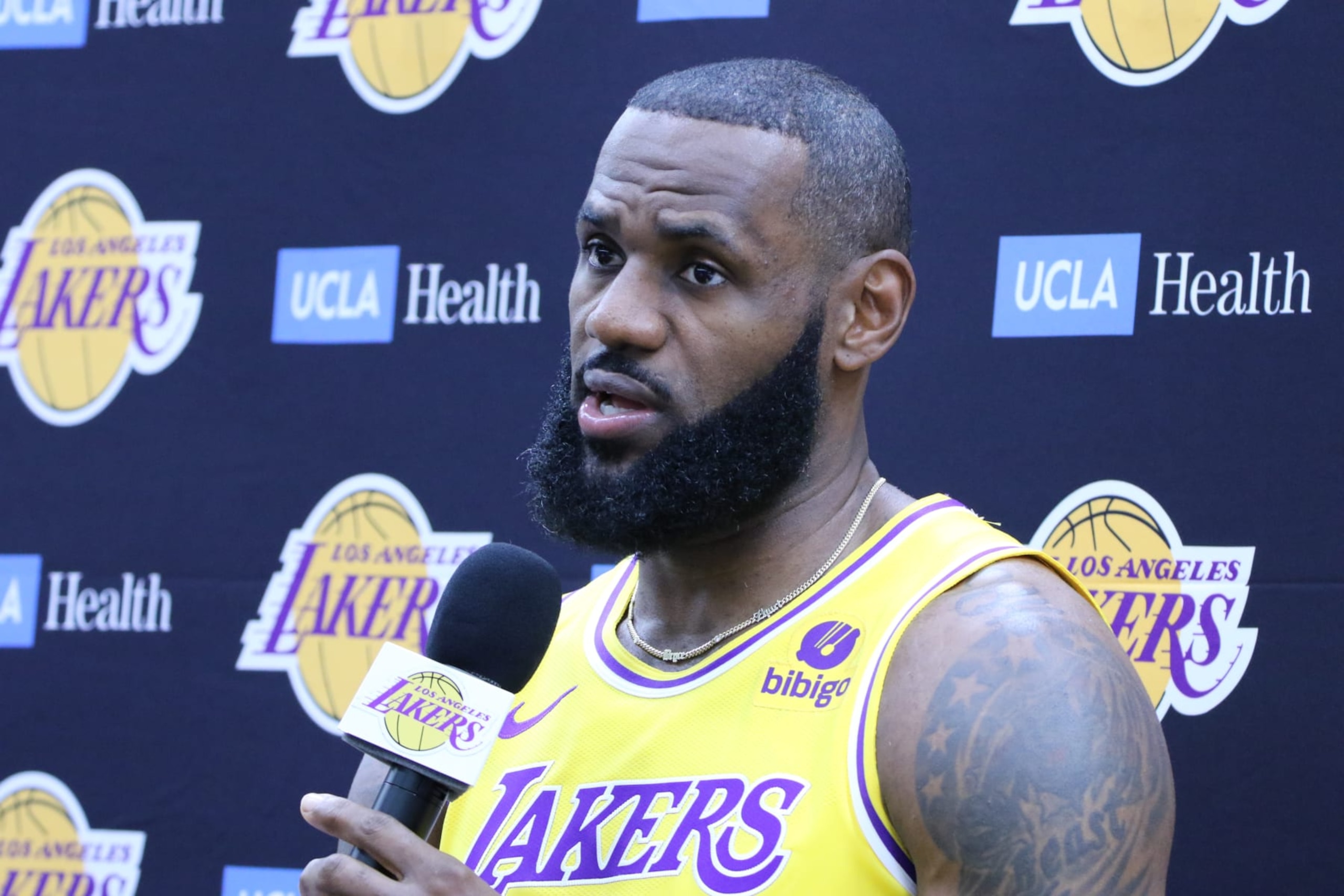 LOS ANGELES, CA, UNITED STATES - OCTOBER 02: Lebron James of Los Angeles Lakers attends media day at the UCLA Health Training Center in El Segundo, Los Angeles, United States on October 02, 2023. (Photo by Jayson Otamias/Anadolu Agency via Getty Images)