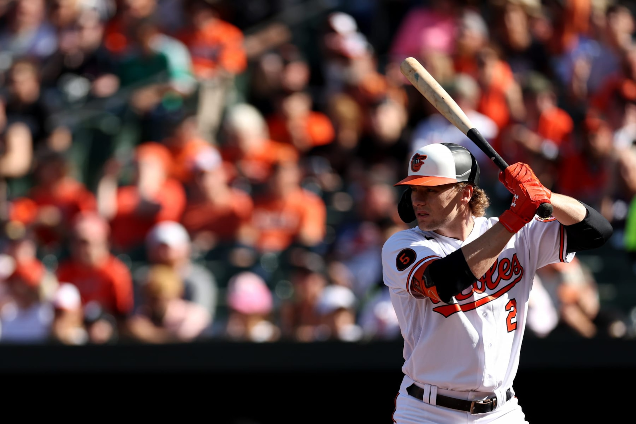 BALTIMORE, MARYLAND - OCTOBER 01: Gunnar Henderson #2 of the Baltimore Orioles bats against the Boston Red Sox at Oriole Park at Camden Yards on October 01, 2023 in Baltimore, Maryland. (Photo by Rob Carr/Getty Images) BALTIMORE, MARYLAND - OCTOBER 01: Gunnar Henderson #2 of the Baltimore Orioles bats against the Boston Red Sox at Oriole Park at Camden Yards on October 01, 2023 in Baltimore, Maryland. (Photo by Rob Carr/Getty Images)