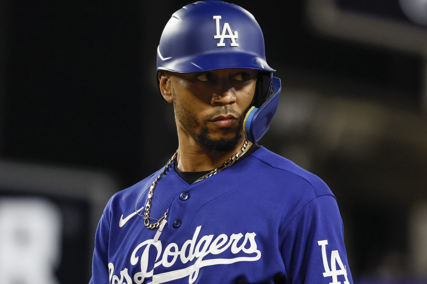 Los Angeles, CA, Monday, September 18, 2023 - Dodgers outfielder Mookie Betts during a game against the Detroit Tigers at Dodger Stadium. (Robert Gauthier/Los Angeles Times via Getty Images)