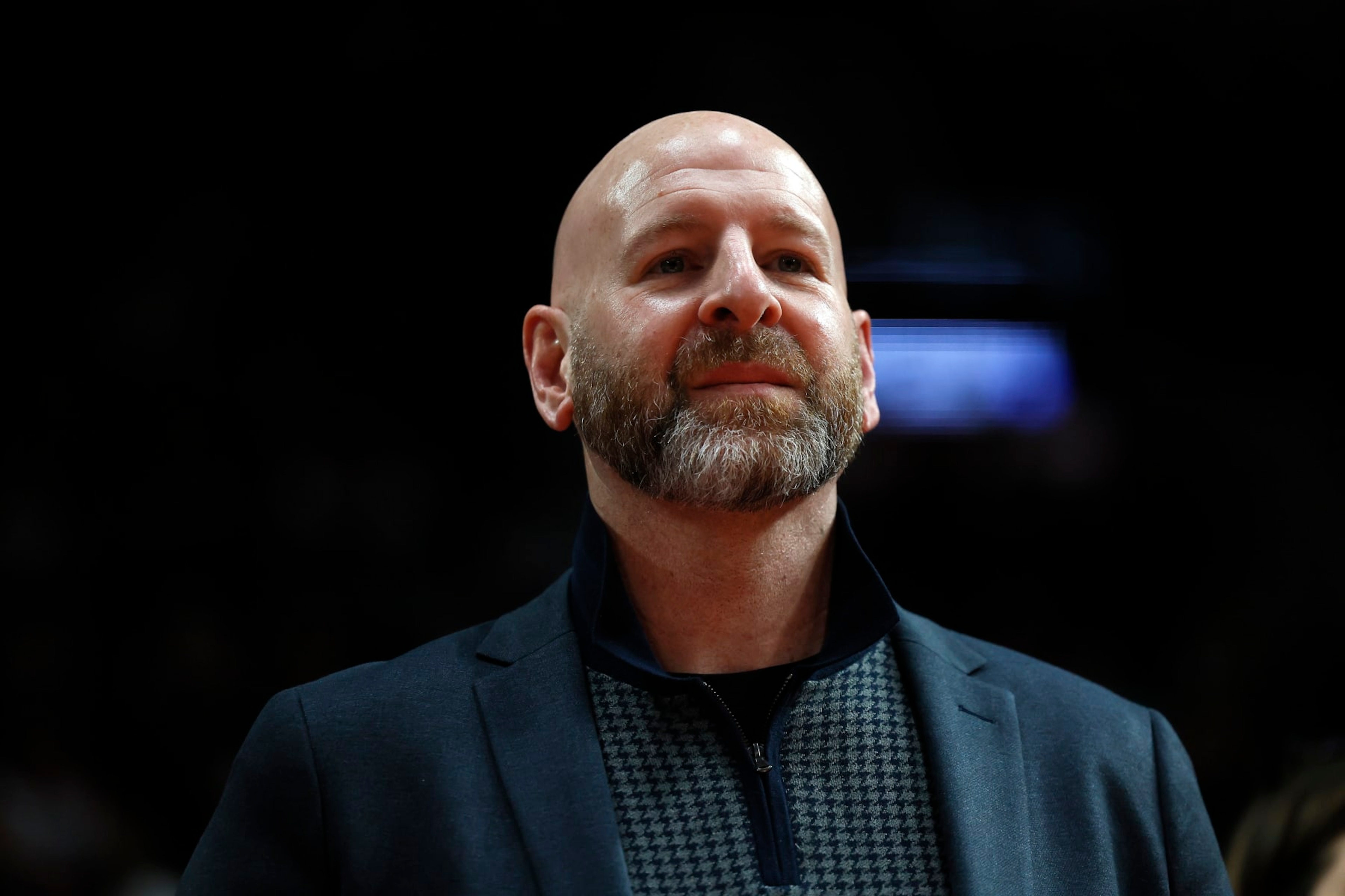 PORTLAND, OREGON - JANUARY 30: Portland Trail Blazers general manager Joe Cronin looks on before the game against the Atlanta Hawks at Moda Center on January 30, 2023 in Portland, Oregon. NOTE TO USER: User expressly acknowledges and agrees that, by downloading and or using this photograph, User is consenting to the terms and conditions of the Getty Images License Agreement.  (Photo by Soobum Im/Getty Images)