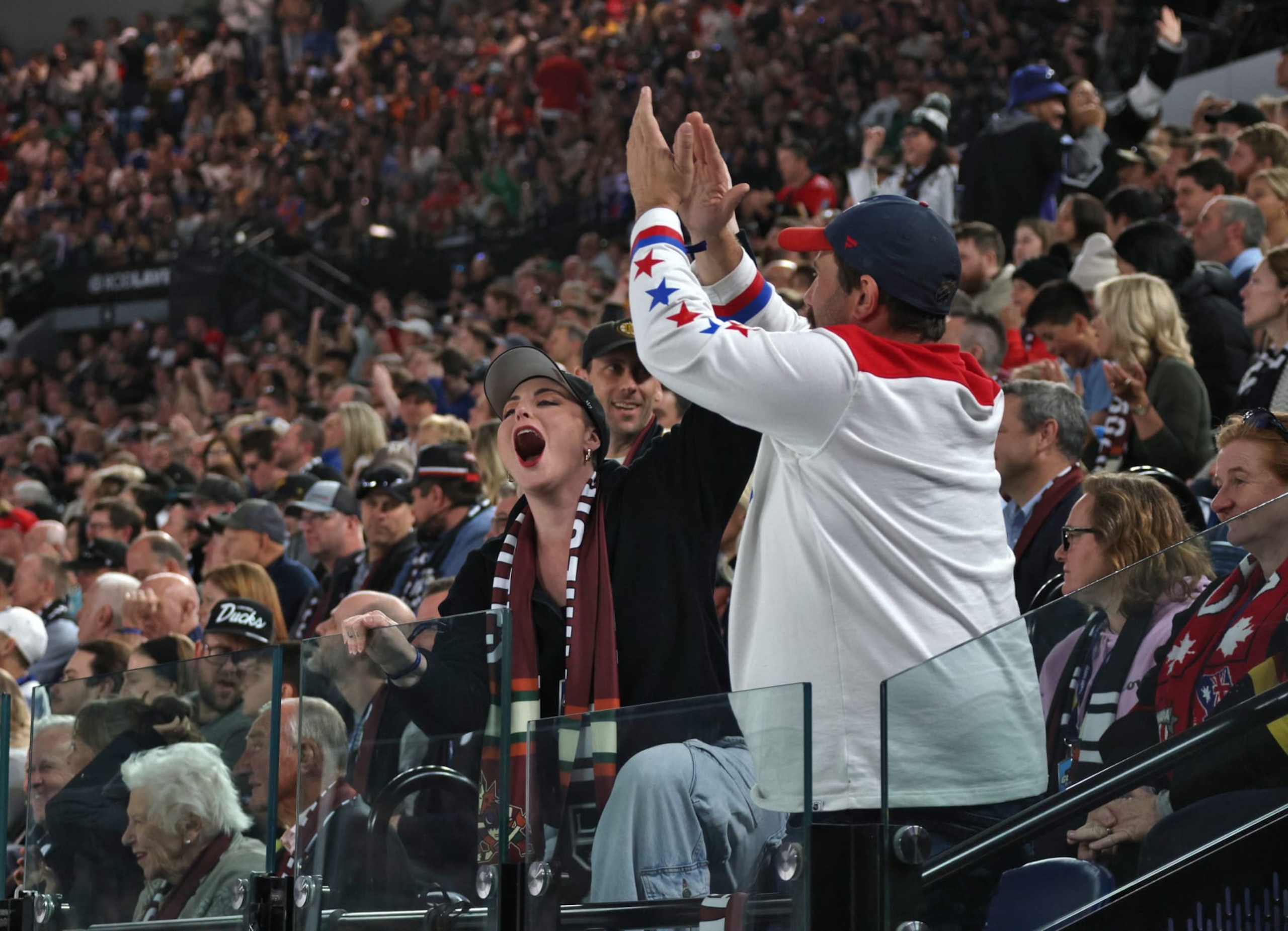 Fans react to a goal during the NHL Global Series in Melbourne.