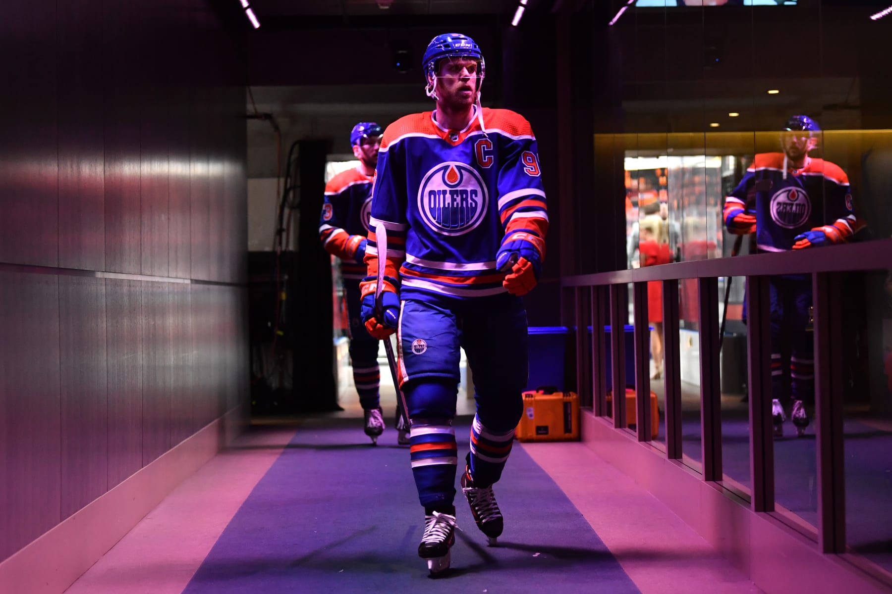 EDMONTON, CANADA - MAY 10: Connor McDavid #97 of the Edmonton Oilers walks down the tunnel after warm ups before Game Four of the Second Round of the 2023 Stanley Cup Playoffs against the Vegas Golden Knights at Rogers Place on May 10, 2023, in Edmonton, Alberta, Canada. (Photo by Andy Devlin/NHLI via Getty Images)