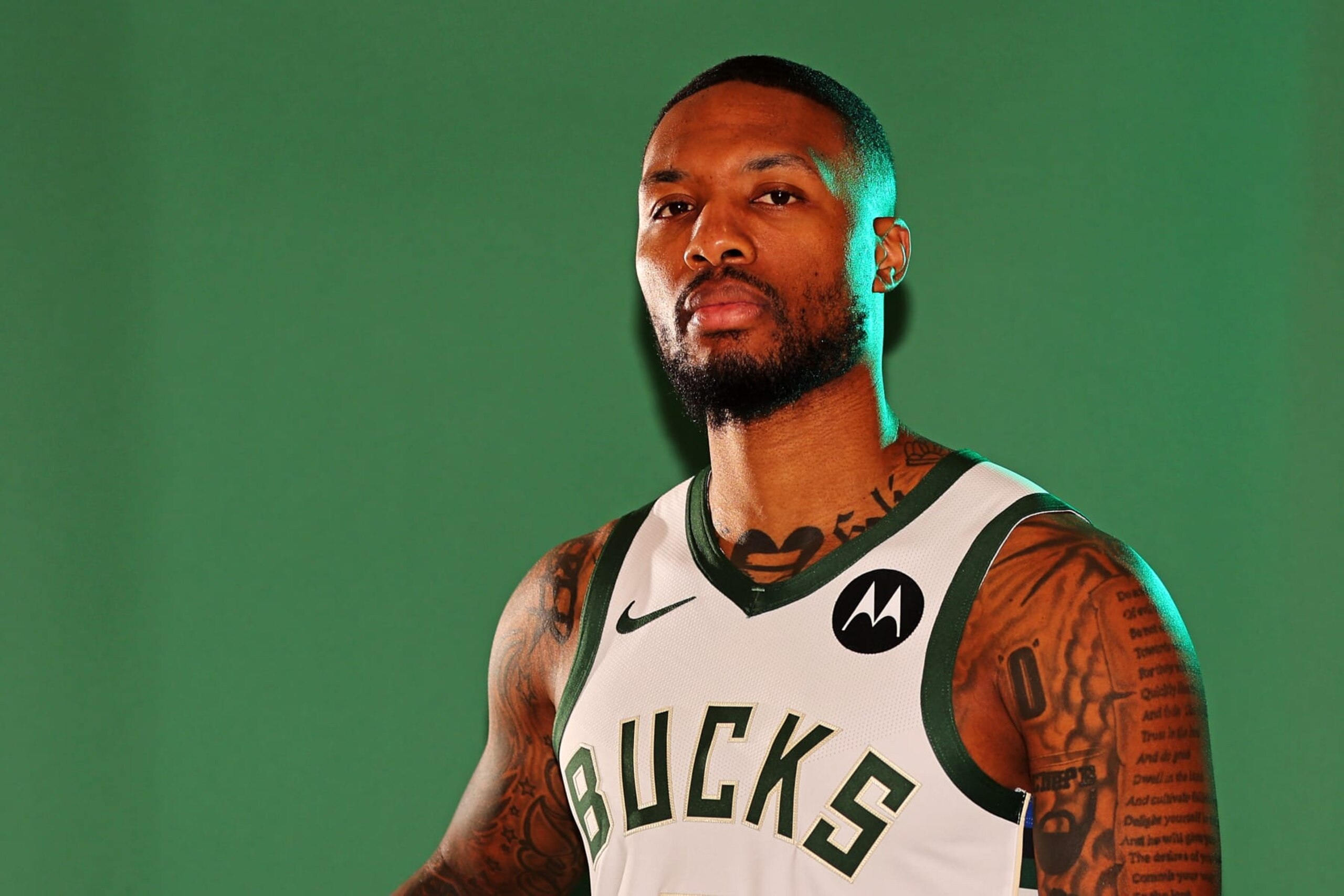 MILWAUKEE, WISCONSIN - OCTOBER 02: Damian Lillard #0 of the Milwaukee Bucks poses for portraits during media day on October 02, 2023 in Milwaukee, Wisconsin. NOTE TO USER: User expressly acknowledges and agrees that, by downloading and or using this photograph, User is consenting to the terms and conditions of the Getty Images License Agreement. (Photo by Stacy Revere/Getty Images)