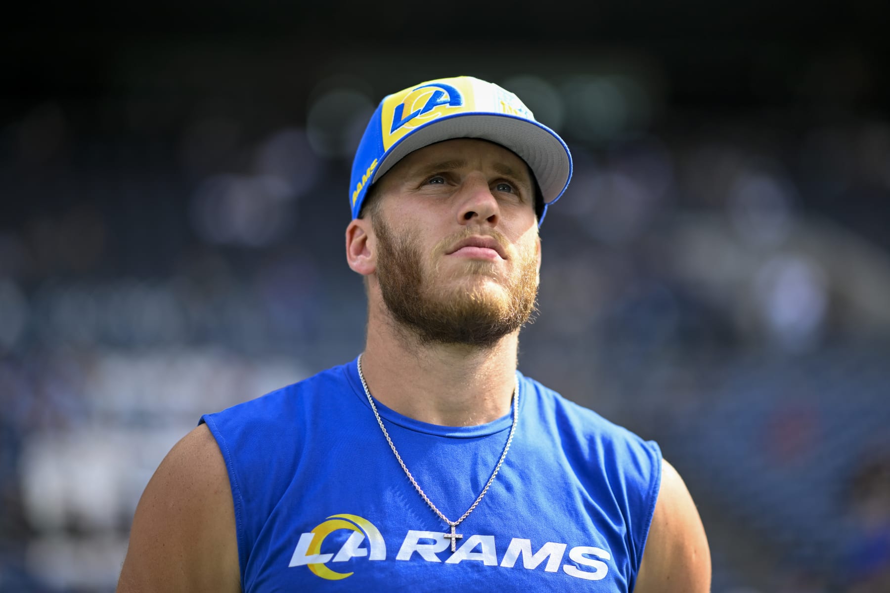 SEATTLE, WASHINGTON - SEPTEMBER 10: Cooper Kupp #10 of the Los Angeles Rams looks on before the game against the Seattle Seahawks at Lumen Field on September 10, 2023 in Seattle, Washington. The Los Angeles Rams won 30-13. (Photo by Alika Jenner/Getty Images)