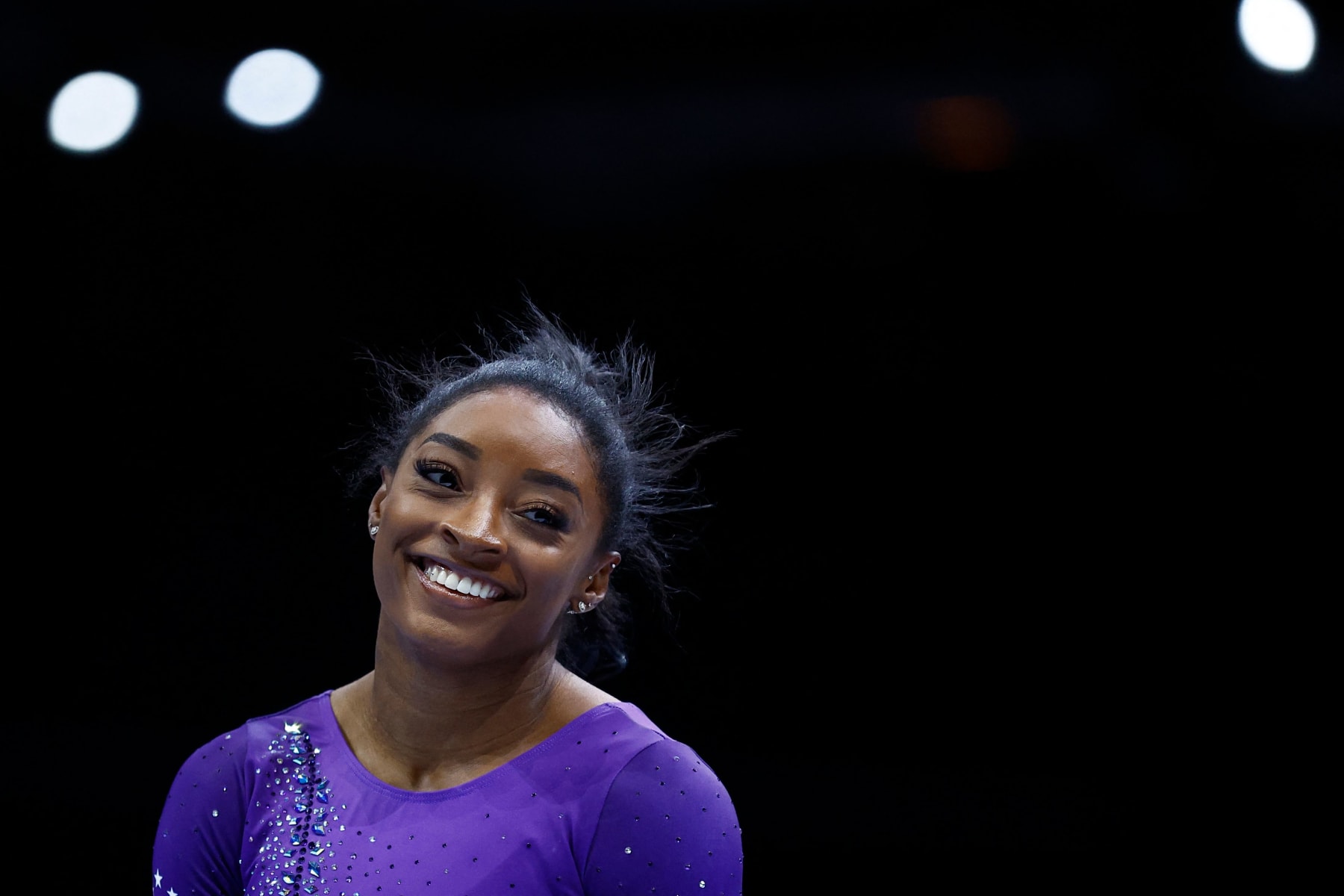 US' Simone Biles competes in the Women's Balance Beam Final during the 52nd FIG Artistic Gymnastics World Championships, in Antwerp, northern Belgium, on October 8, 2023. (Photo by KENZO TRIBOUILLARD / AFP) (Photo by KENZO TRIBOUILLARD/AFP via Getty Images)