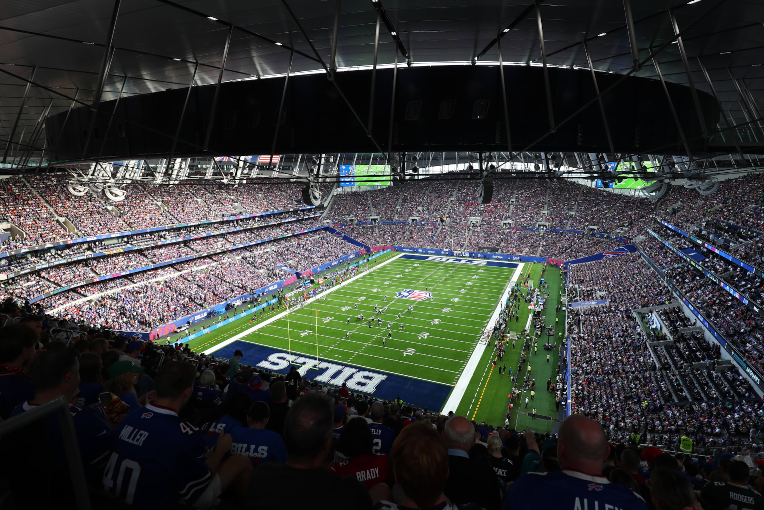 LONDON, ENGLAND - OCTOBER 08: A general view of play in the second Quarter during the NFL Match between Jacksonville Jaguars and Buffalo Bills at Tottenham Hotspur Stadium on October 08, 2023 in London, England. (Photo by Henry Browne/Getty Images)