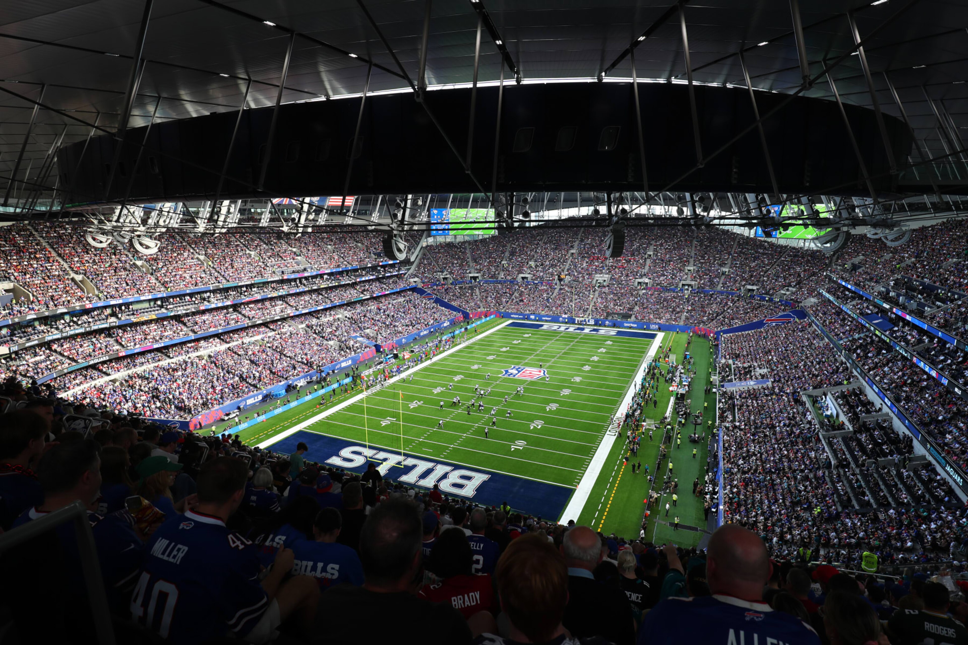 LONDON, ENGLAND - OCTOBER 08: A general view of play in the second Quarter during the NFL Match between Jacksonville Jaguars and Buffalo Bills at Tottenham Hotspur Stadium on October 08, 2023 in London, England. (Photo by Henry Browne/Getty Images) LONDON, ENGLAND - OCTOBER 08: A general view of play in the second Quarter during the NFL Match between Jacksonville Jaguars and Buffalo Bills at Tottenham Hotspur Stadium on October 08, 2023 in London, England. (Photo by Henry Browne/Getty Images)