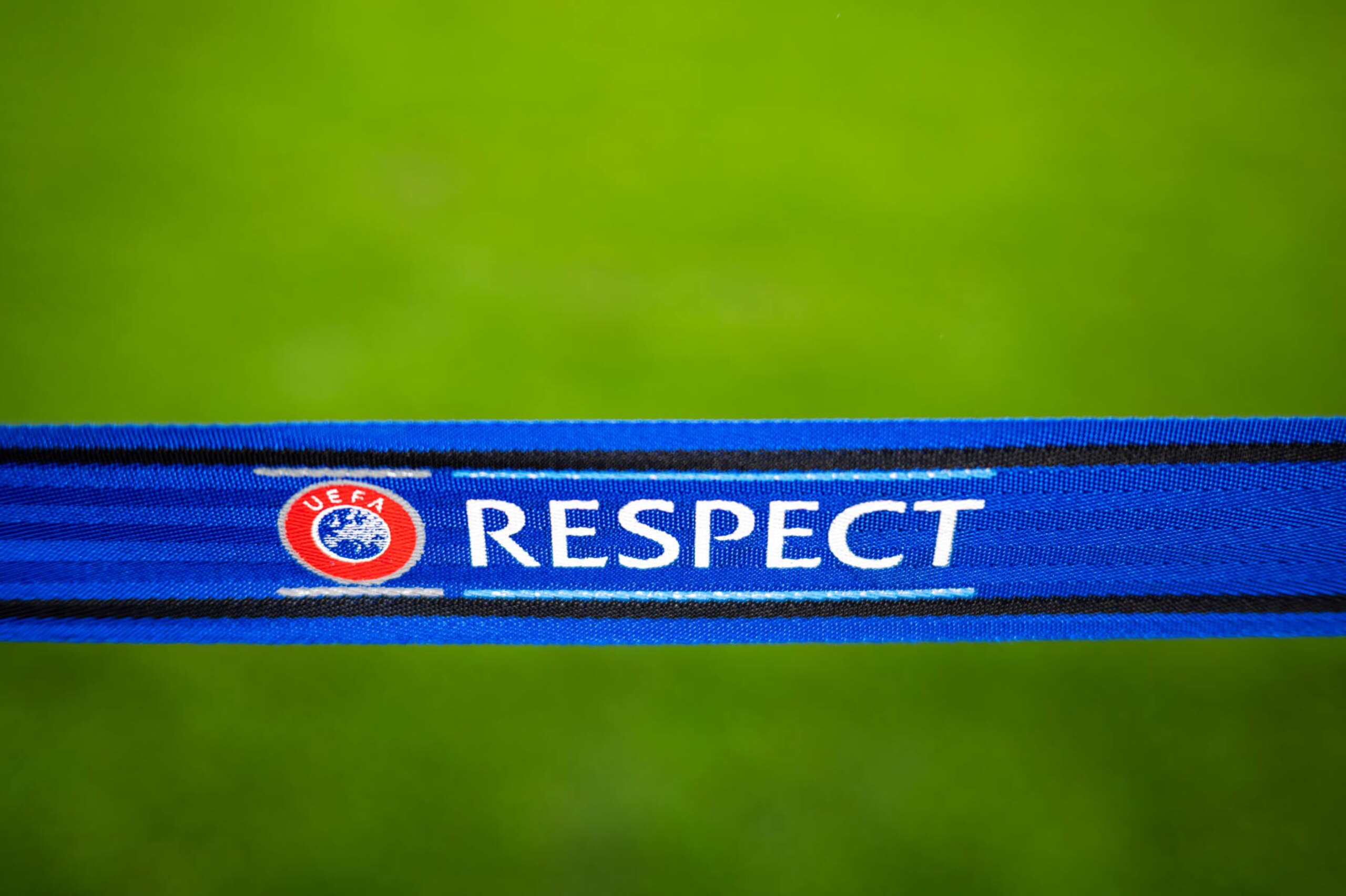 FREIBURG IM BREISGAU, GERMANY - OCTOBER 05: The UEFA logo and the word Respect is seen prior to the UEFA Europa League match between Sport-Club Freiburg and West Ham United at Europa-Park Stadion on October 05, 2023 in Freiburg im Breisgau, Germany. (Photo by Sebastian Widmann/Getty Images)
