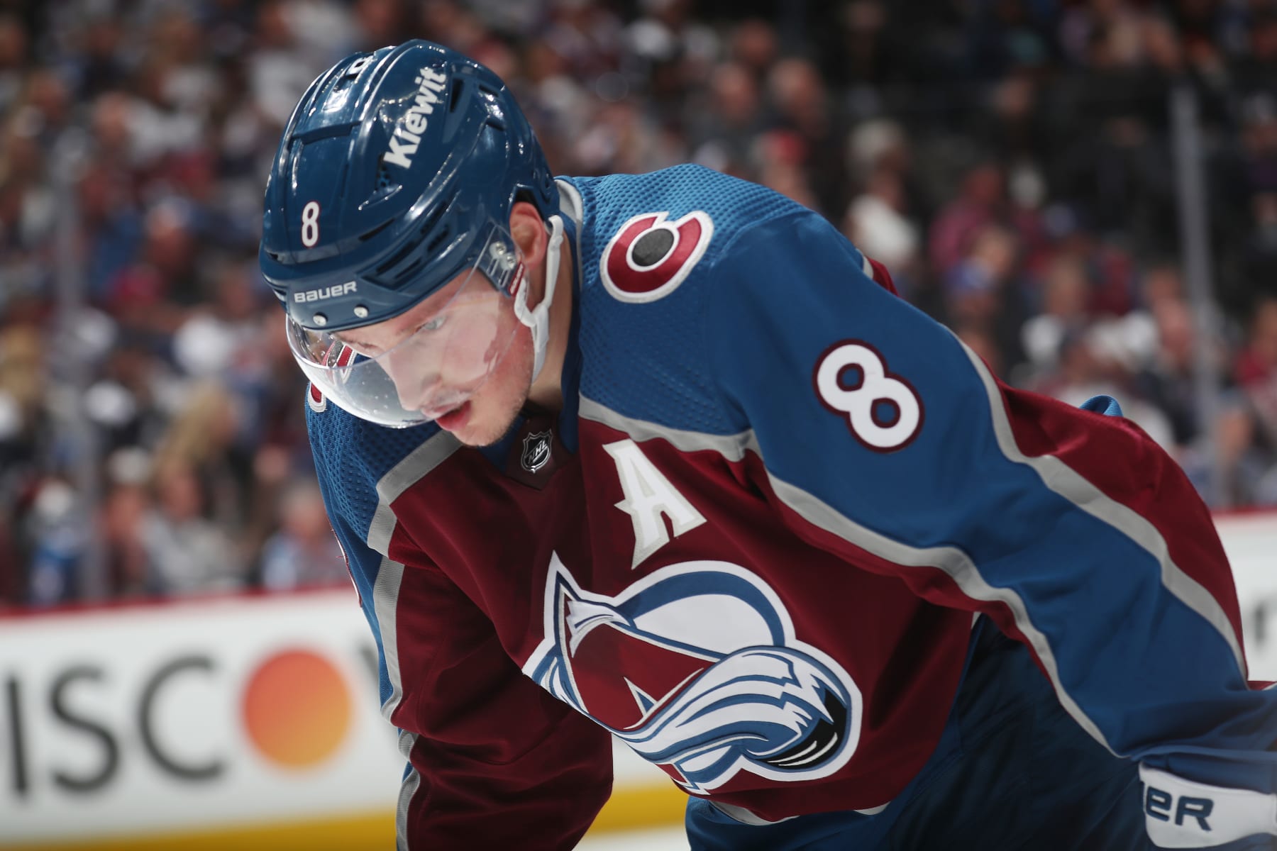 DENVER, COLORADO - APRIL 30: Cale Makar #8 of the Colorado Avalanche skates against the Seattle Kraken in Game Seven of the First Round of the 2023 Stanley Cup Playoffs at Ball Arena on April 30, 2023 in Denver, Colorado. (Photo by Michael Martin/NHLI via Getty Images)