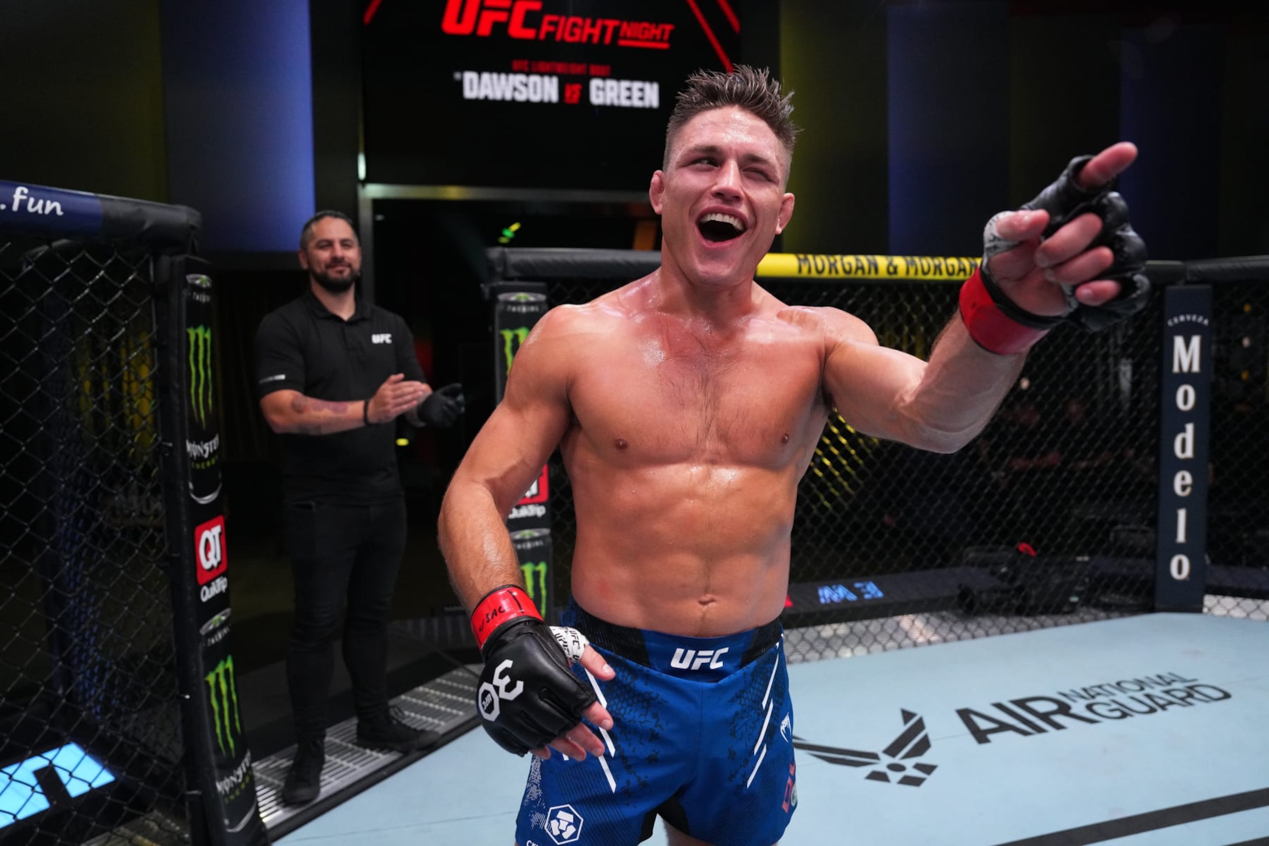 LAS VEGAS, NEVADA - OCTOBER 07: (Drew Dober reacts after defeating Ricky Glenn in a lightweight fight during the UFC Fight Night weigh-in at UFC APEX on October 07, 2023 in Las Vegas, Nevada. (Photo by Al Powers/Zuffa LLC via Getty Images) LAS VEGAS, NEVADA - OCTOBER 07: (Drew Dober reacts after defeating Ricky Glenn in a lightweight fight during the UFC Fight Night weigh-in at UFC APEX on October 07, 2023 in Las Vegas, Nevada. (Photo by Al Powers/Zuffa LLC via Getty Images)