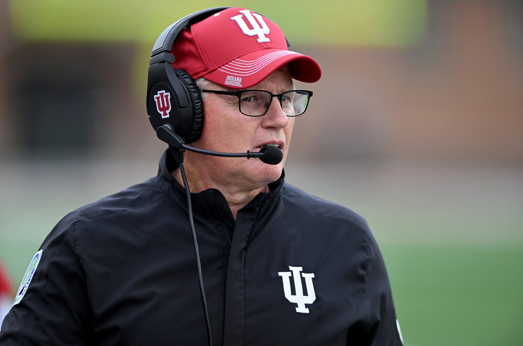 COLLEGE PARK, MARYLAND - SEPTEMBER 30: Head coach Tom Allen of the Indiana Hoosiers watches the game against the Maryland Terrapins at SECU Stadium on September 30, 2023 in College Park, Maryland. (Photo by G Fiume/Getty Images)