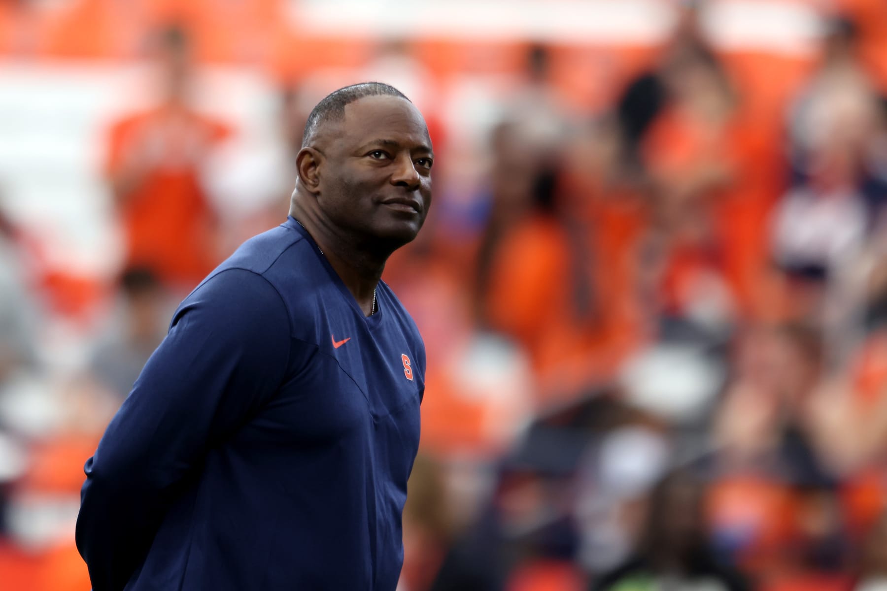 SYRACUSE, NEW YORK - SEPTEMBER 30: Head Coach Dino Babers of the Syracuse Orange looks on prior to a game against the Clemson Tigers at JMA Wireless Dome on September 30, 2023 in Syracuse, New York. (Photo by Bryan M. Bennett/Getty Images)
