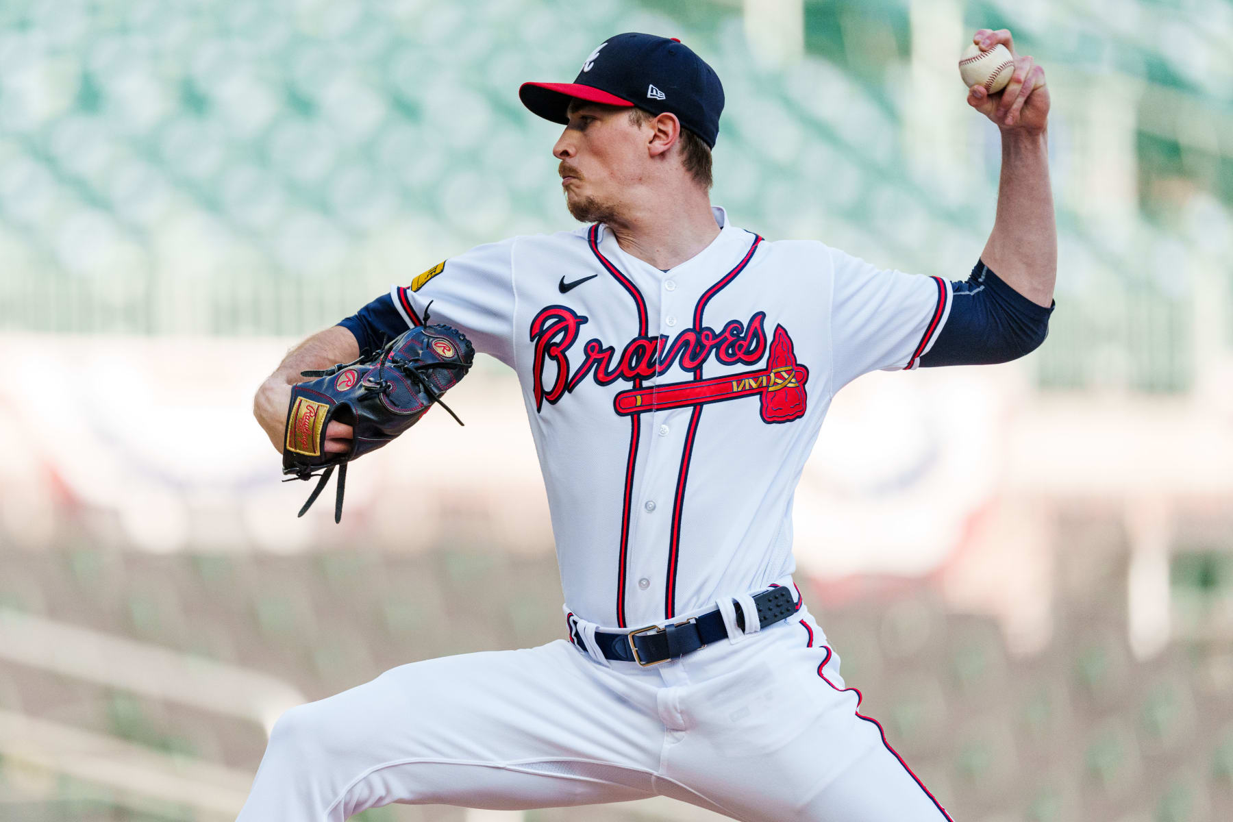 ATLANTA, GA - OCTOBER 3: Max Fried #54 of the Atlanta Braves pitches during the Atlanta Braves post-season workouts at Truist Park on October 3, 2023 in Atlanta, Georgia. (Photo by Matthew Grimes Jr./Atlanta Braves/Getty Images)