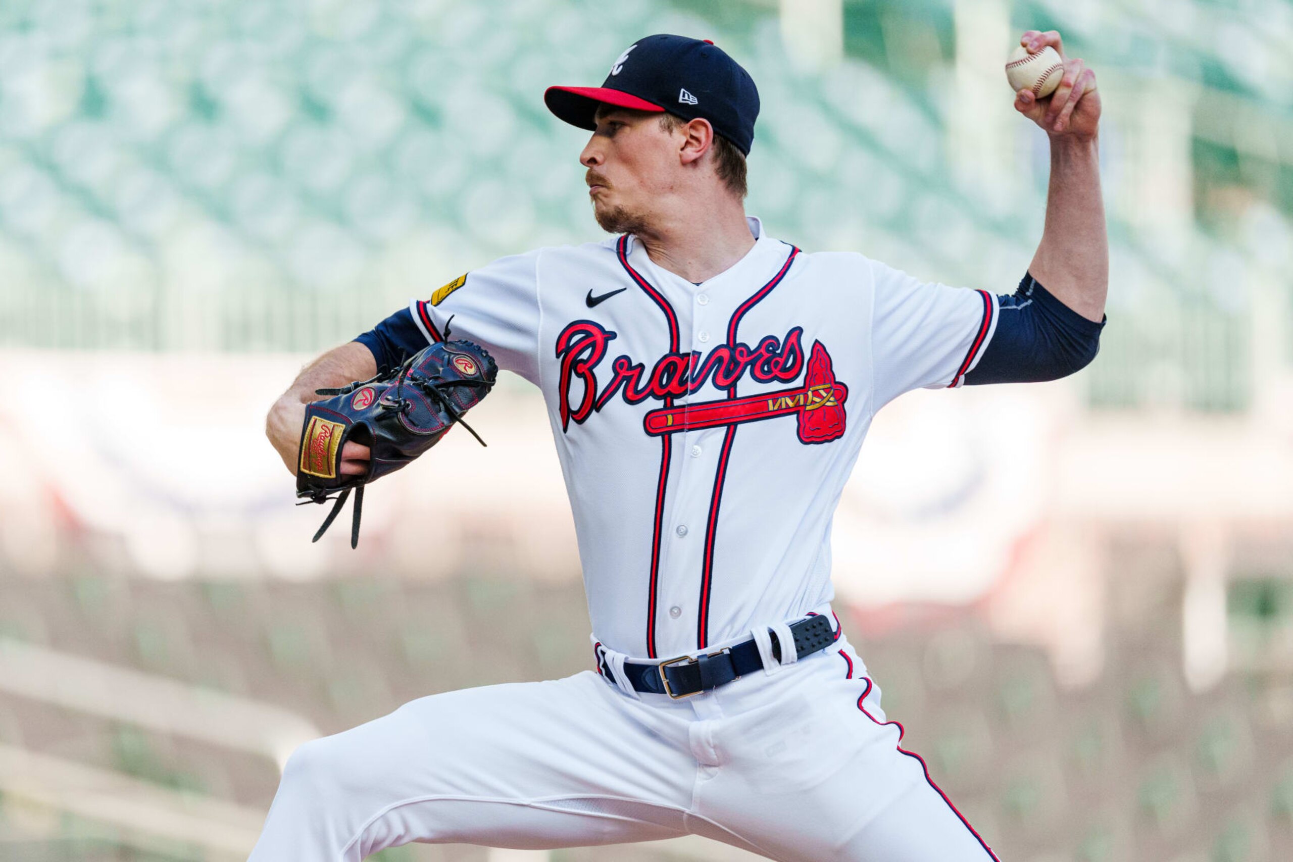 ATLANTA, GA - OCTOBER 3: Max Fried #54 of the Atlanta Braves pitches during the Atlanta Braves post-season workouts at Truist Park on October 3, 2023 in Atlanta, Georgia. (Photo by Matthew Grimes Jr./Atlanta Braves/Getty Images)