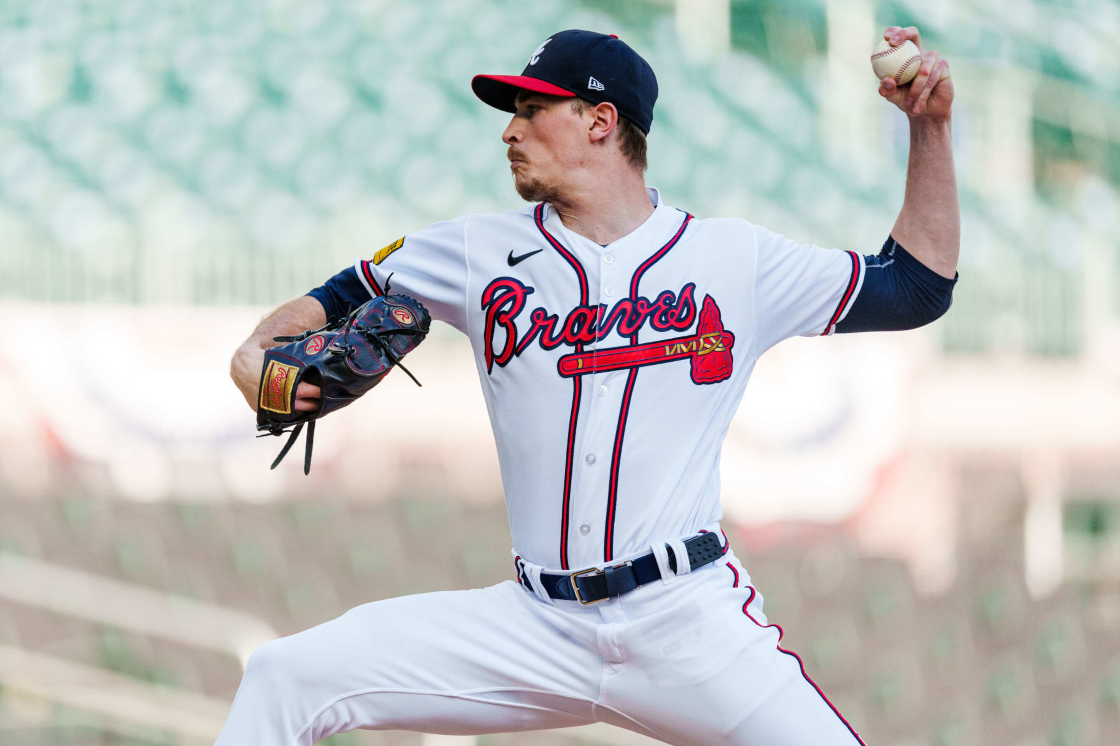 ATLANTA, GA - OCTOBER 3: Max Fried #54 of the Atlanta Braves pitches during the Atlanta Braves post-season workouts at Truist Park on October 3, 2023 in Atlanta, Georgia. (Photo by Matthew Grimes Jr./Atlanta Braves/Getty Images)