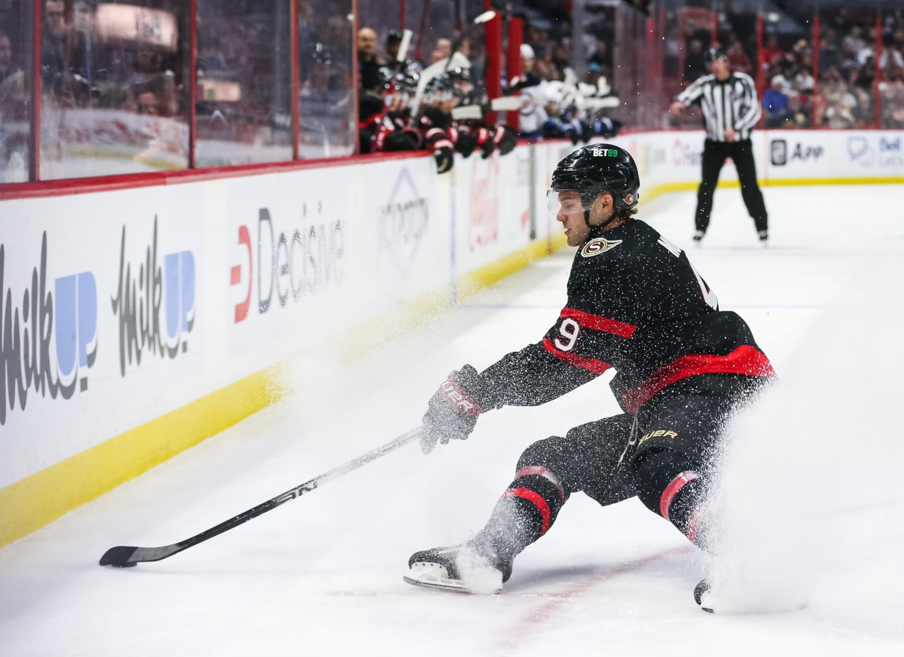 OTTAWA, CANADA - JANUARY 21: Josh Norris #9 of the Ottawa Senators skates against the Winnipeg Jets during the game at Canadian Tire Centre on January 21, 2023 in Ottawa, Ontario, Canada. (Photo by Chris Tanouye/Freestyle Photography/Getty Images)