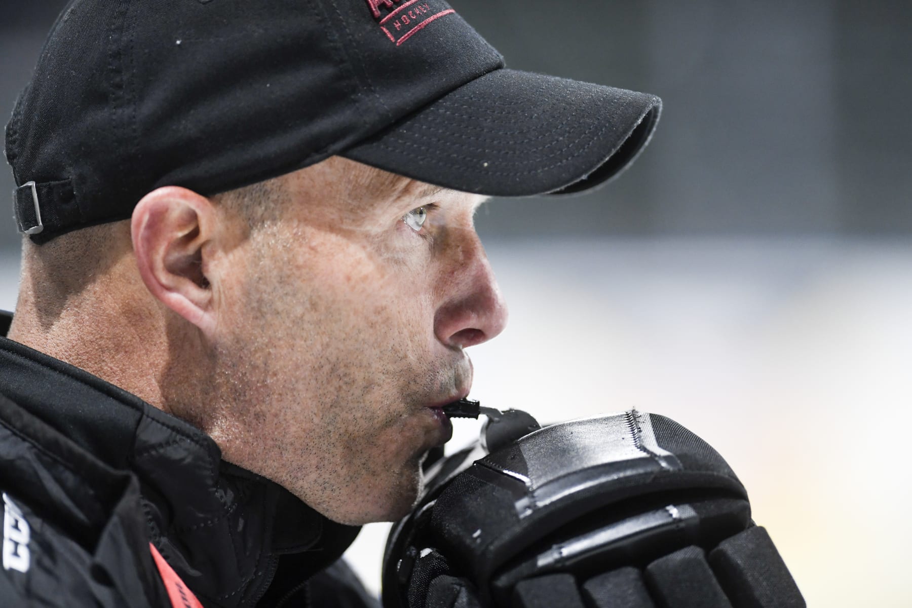 LOVELAND, CO - FEBRUARY 6: Colorado Eagles head coach Greg Cronin blows his whistle during practice on Wednesday, February 6, 2019. (Photo by AAron Ontiveroz/MediaNews Group/The Denver Post via Getty Images)