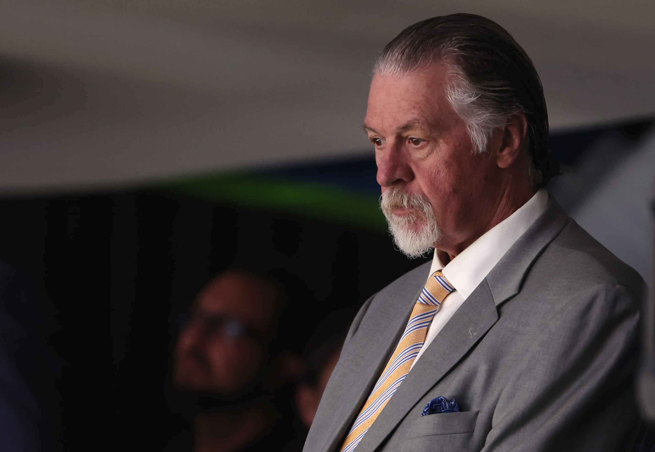 TAMPA, FLORIDA - JUNE 26:  ESPN broadcaster Barry Melrose looks on during Game Six of the 2022 NHL Stanley Cup Final at Amalie Arena on June 26, 2022 in Tampa, Florida. The Avalanche defeated the Lightning 2-1.  (Photo by Christian Petersen/Getty Images)