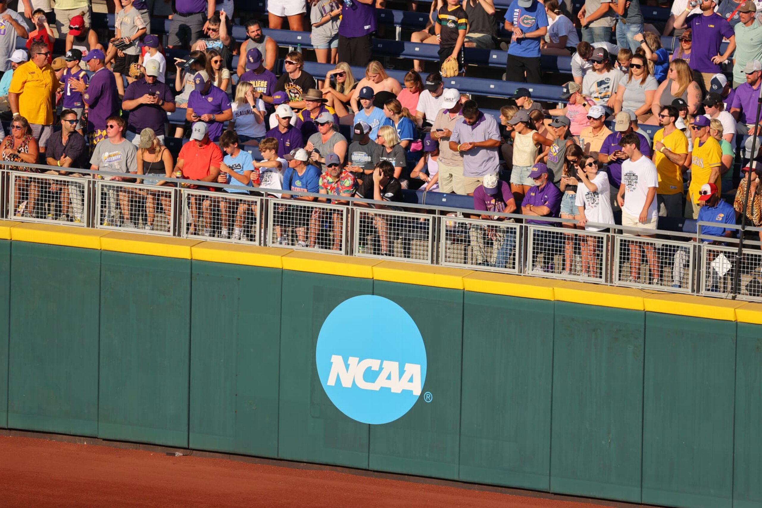 OMAHA, NE - JUNE 26: A NCAA logo is seen during the game between the LSU Tigers and the Florida Gators during the Division I Men’s Baseball Championship held at Charles Schwab Field on June 26, 2023 in Omaha, Nebraska. (Photo by C. Morgan Engel/NCAA Photos via Getty Images)