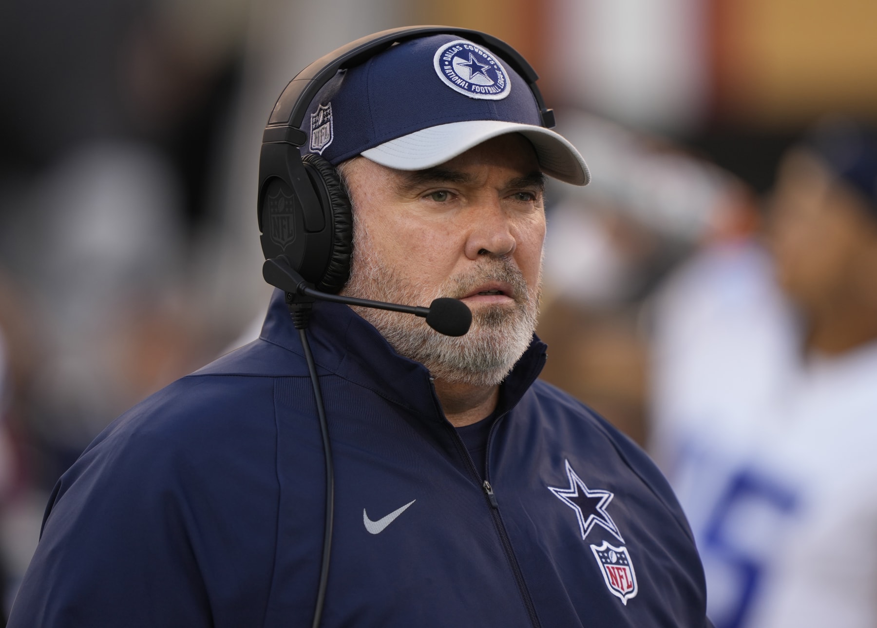 SANTA CLARA, CALIFORNIA - OCTOBER 08: Head coach Mike McCarthy of the Dallas Cowboys is seen on the field prior to a game against the San Francisco 49ers at Levi's Stadium on October 08, 2023 in Santa Clara, California. (Photo by Thearon W. Henderson/Getty Images)