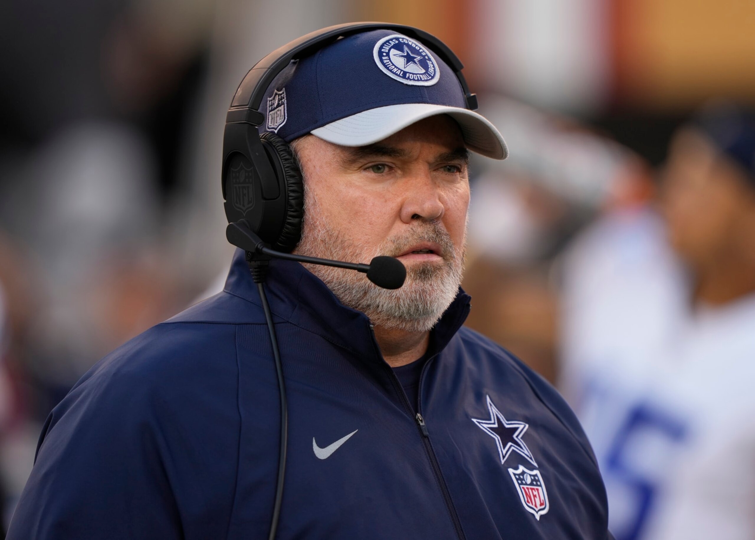 SANTA CLARA, CALIFORNIA - OCTOBER 08: Head coach Mike McCarthy of the Dallas Cowboys is seen on the field prior to a game against the San Francisco 49ers at Levi's Stadium on October 08, 2023 in Santa Clara, California. (Photo by Thearon W. Henderson/Getty Images)