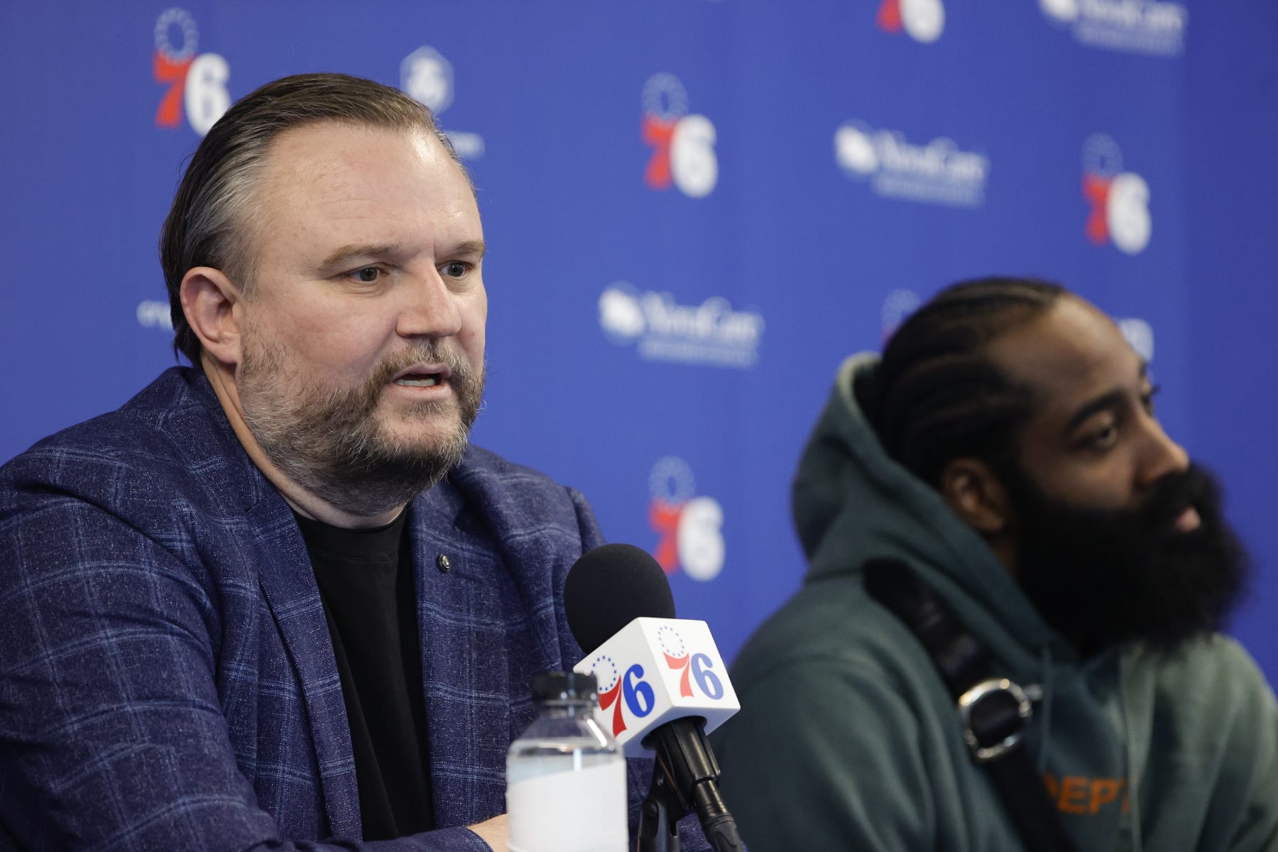 CAMDEN, NEW JERSEY - FEBRUARY 15: President of basketball operations Daryl Morey responds during a press conference at the Seventy Sixers Practice Facility on February 15, 2022 in Camden, New Jersey. (Photo by Tim Nwachukwu/Getty Images) NOTE TO USER: User expressly acknowledges and agrees that, by downloading and or using this photograph, User is consenting to the terms and conditions of the Getty Images License Agreement.