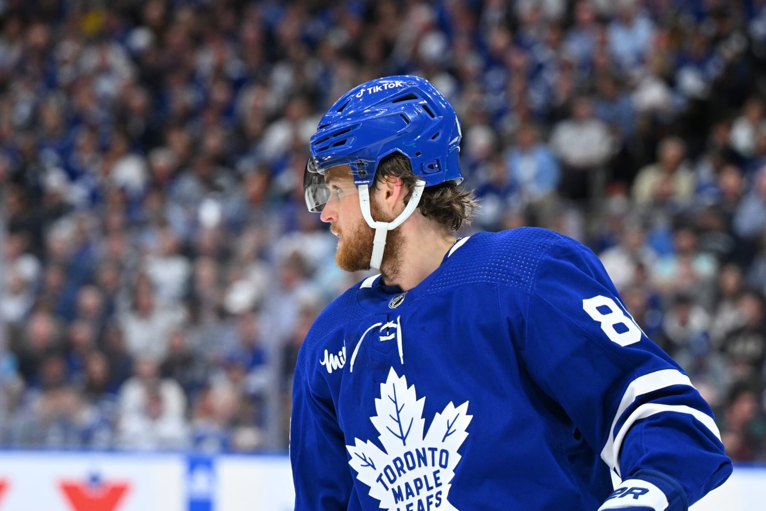 TORONTO, ON - MAY 12: Toronto Maple Leafs right wing William Nylander (88) looks on after the play during the third period of game 5 in the Eastern Conference Second Round between the Florida Panthers and the Toronto Maple Leafs on May 12, 2023, at Scotiabank Arena in Toronto, ON, Canada. (Photo by Gavin Napier/Icon Sportswire via Getty Images) TORONTO, ON - MAY 12: Toronto Maple Leafs right wing William Nylander (88) looks on after the play during the third period of game 5 in the Eastern Conference Second Round between the Florida Panthers and the Toronto Maple Leafs on May 12, 2023, at Scotiabank Arena in Toronto, ON, Canada. (Photo by Gavin Napier/Icon Sportswire via Getty Images)