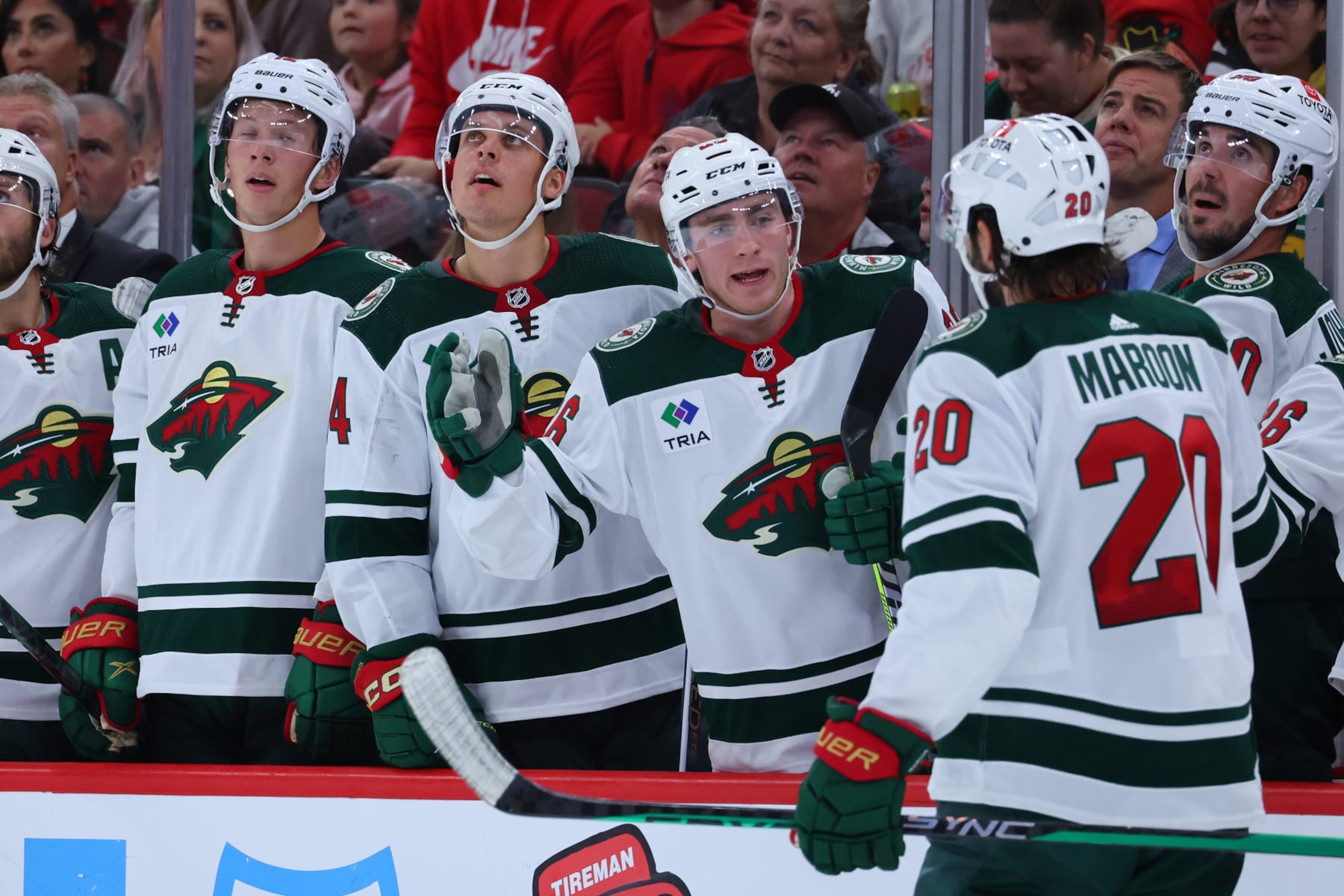 Minnesota Wild bench during an Oct. 5, 2023 preseason game against the Chicago Blackhawks Minnesota Wild bench during an Oct. 5, 2023 preseason game against the Chicago Blackhawks