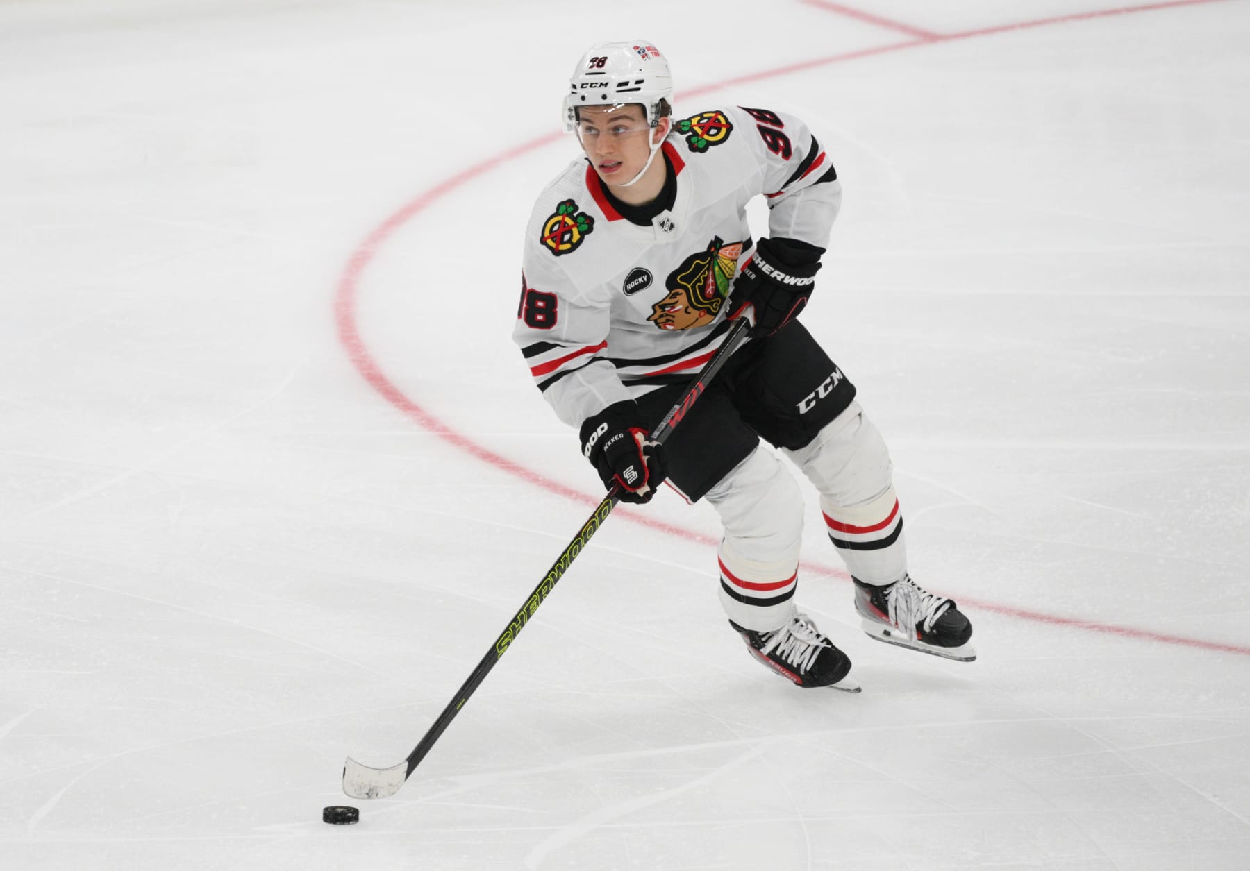 PITTSBURGH, PENNSYLVANIA - OCTOBER 10: Connor Bedard #98 of the Chicago Blackhawks skates during the third period against the Pittsburgh Penguins at PPG PAINTS Arena on October 10, 2023 in Pittsburgh, Pennsylvania. (Photo by Justin Berl/Getty Images)