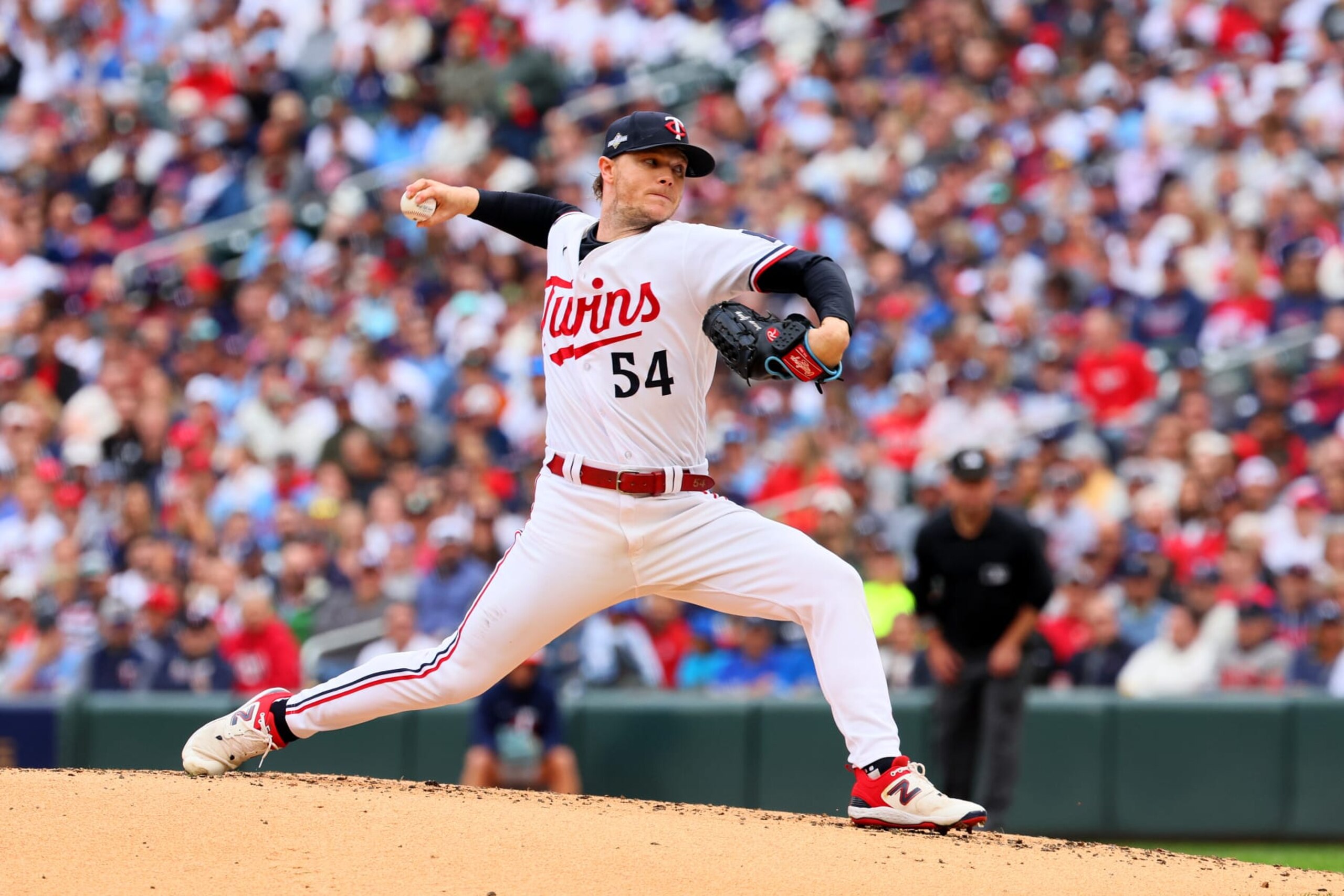 MINNEAPOLIS, MINNESOTA - OCTOBER 04: Sonny Gray #54 of the Minnesota Twins throws a pitch against the Toronto Blue Jays during the second inning in Game Two of the Wild Card Series at Target Field on October 04, 2023 in Minneapolis, Minnesota. (Photo by Adam Bettcher/Getty Images)