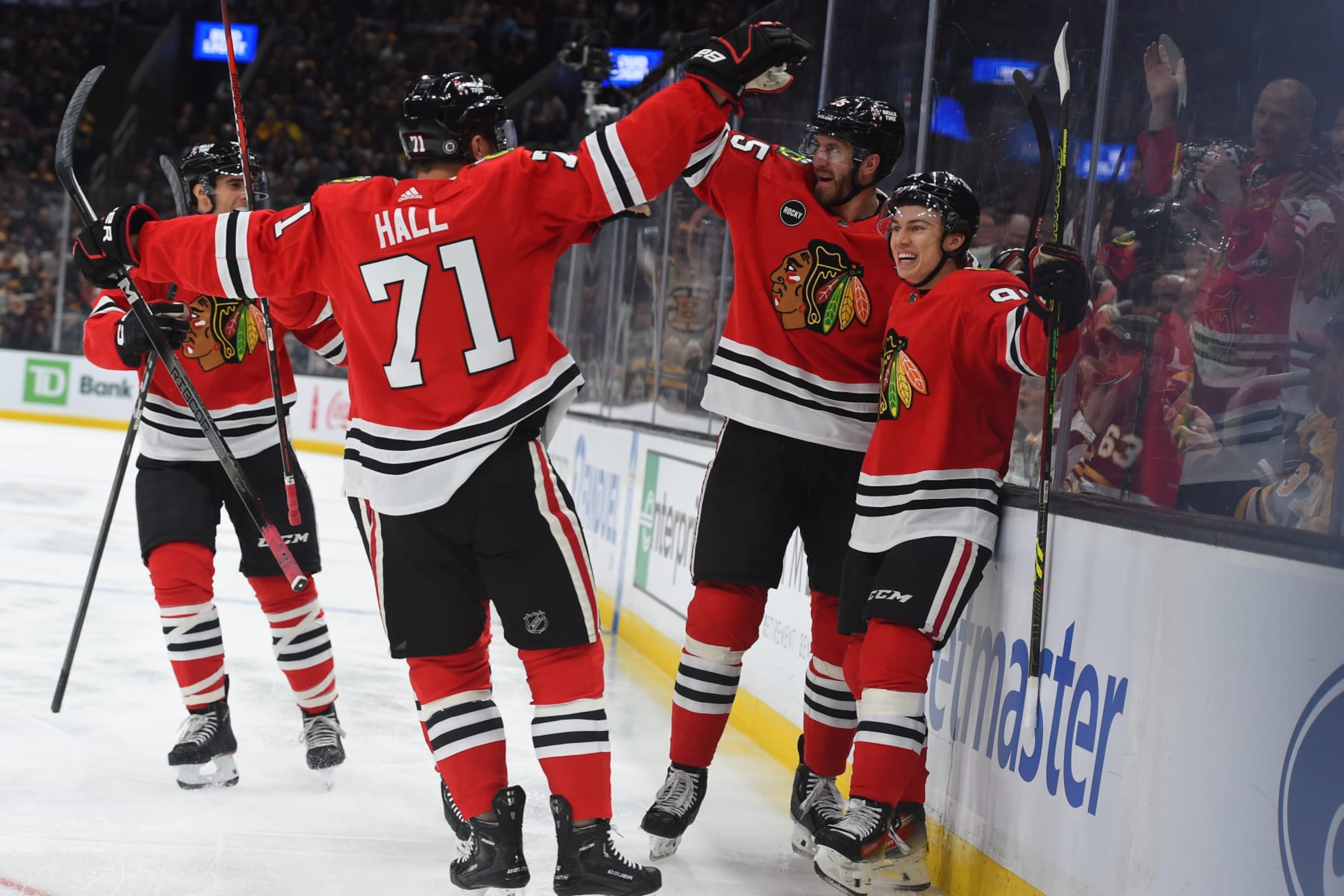 BOSTON, MASSACHUSETTS - OCTOBER 11: Connor Bedard #98 of the Chicago Blackhawks celebrates a first period goal against the Boston Bruins in the season opener on October 11, 2023 at the TD Garden in Boston, Massachusetts. (Photo by Steve Babineau/NHLI via Getty Images) BOSTON, MASSACHUSETTS - OCTOBER 11: Connor Bedard #98 of the Chicago Blackhawks celebrates a first period goal against the Boston Bruins in the season opener on October 11, 2023 at the TD Garden in Boston, Massachusetts. (Photo by Steve Babineau/NHLI via Getty Images)