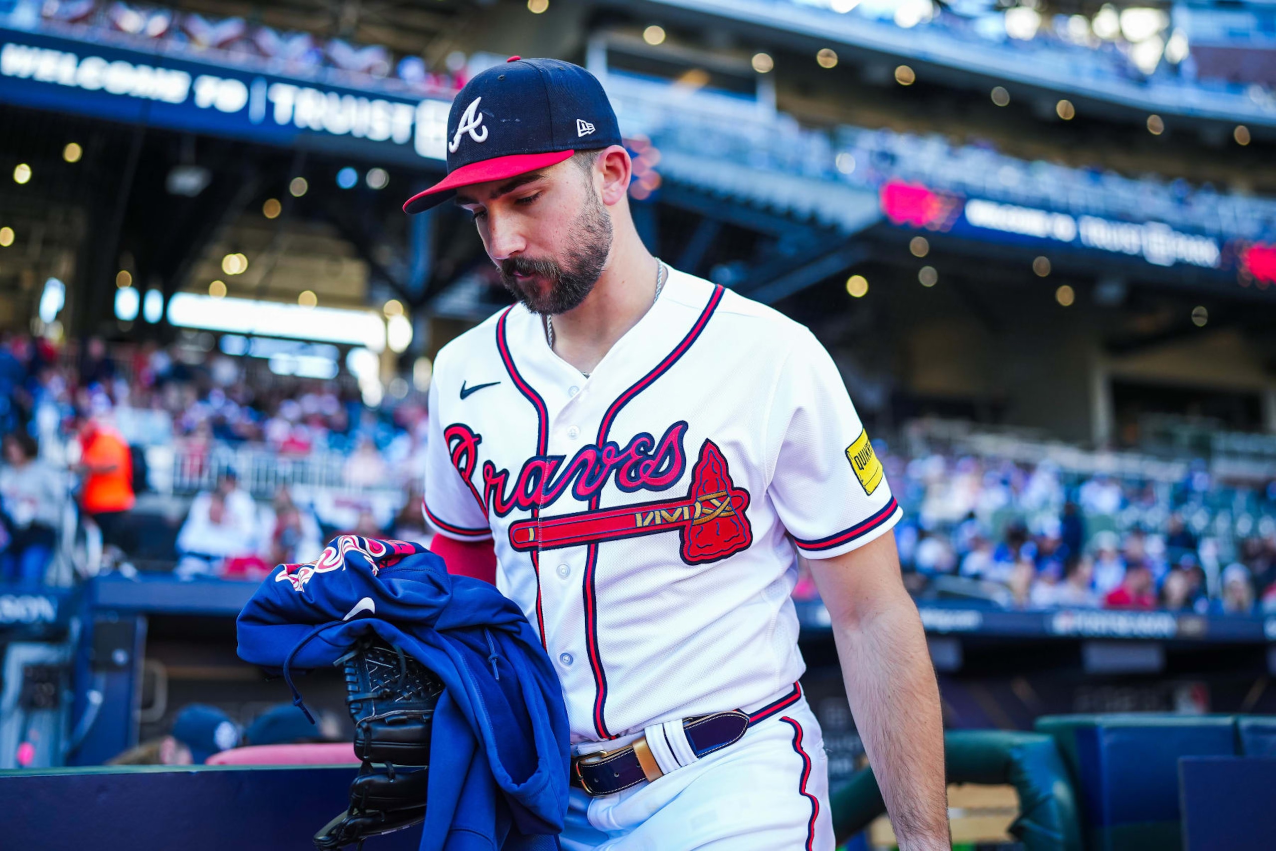 ATLANTA, GA - OCTOBER 07:  Spencer Strider #99 of the Atlanta Braves walks to the bullpen before Game One of the National League Division Series baseball game against the Philadelphia Phillies at Truist Park on October 07, 2023 in Atlanta, Georgia. (Photo by Kevin D. Liles/Atlanta Braves/Getty Images)