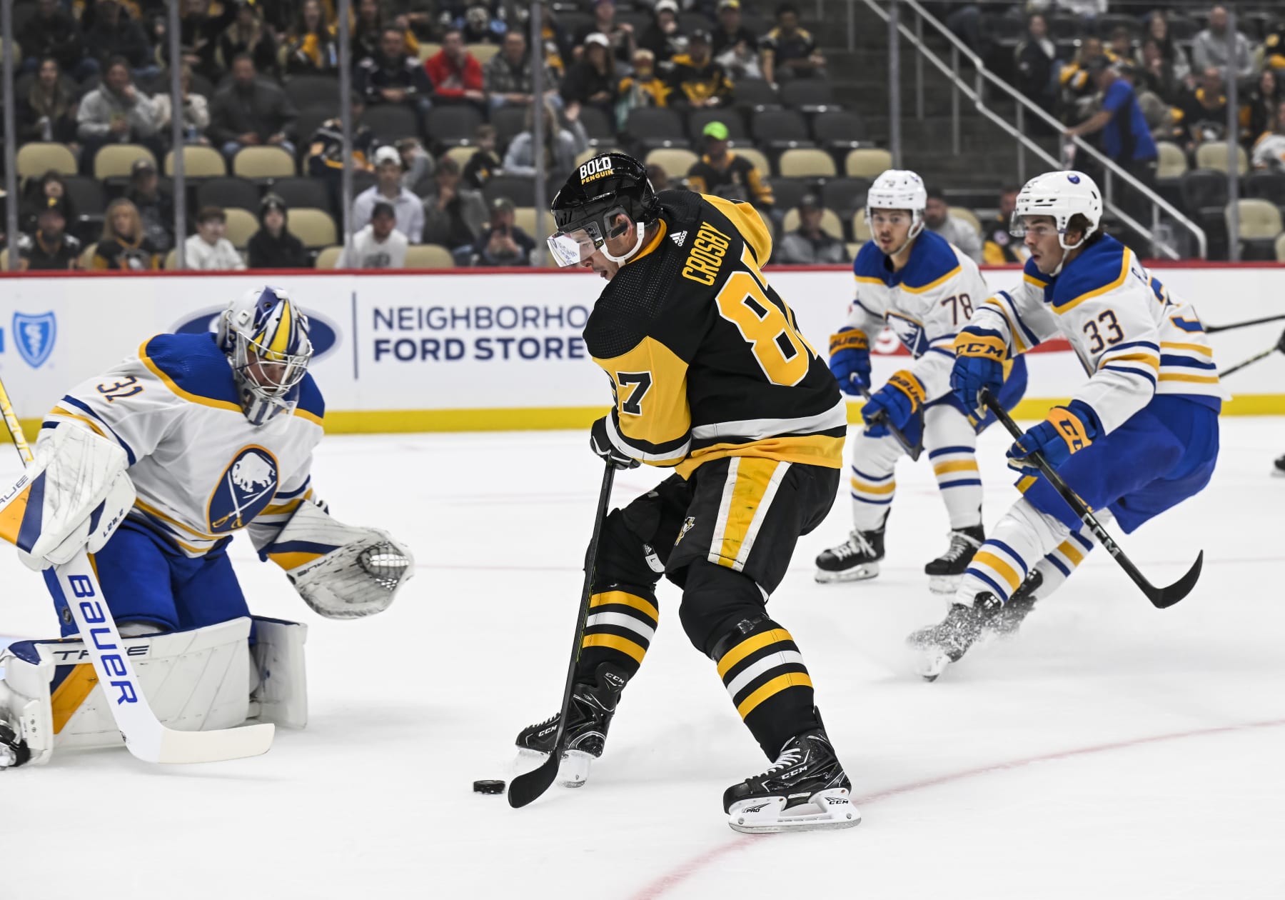 Pittsburgh Penguins captain Sidney Crosby in preseason action against the Buffalo Sabres. 