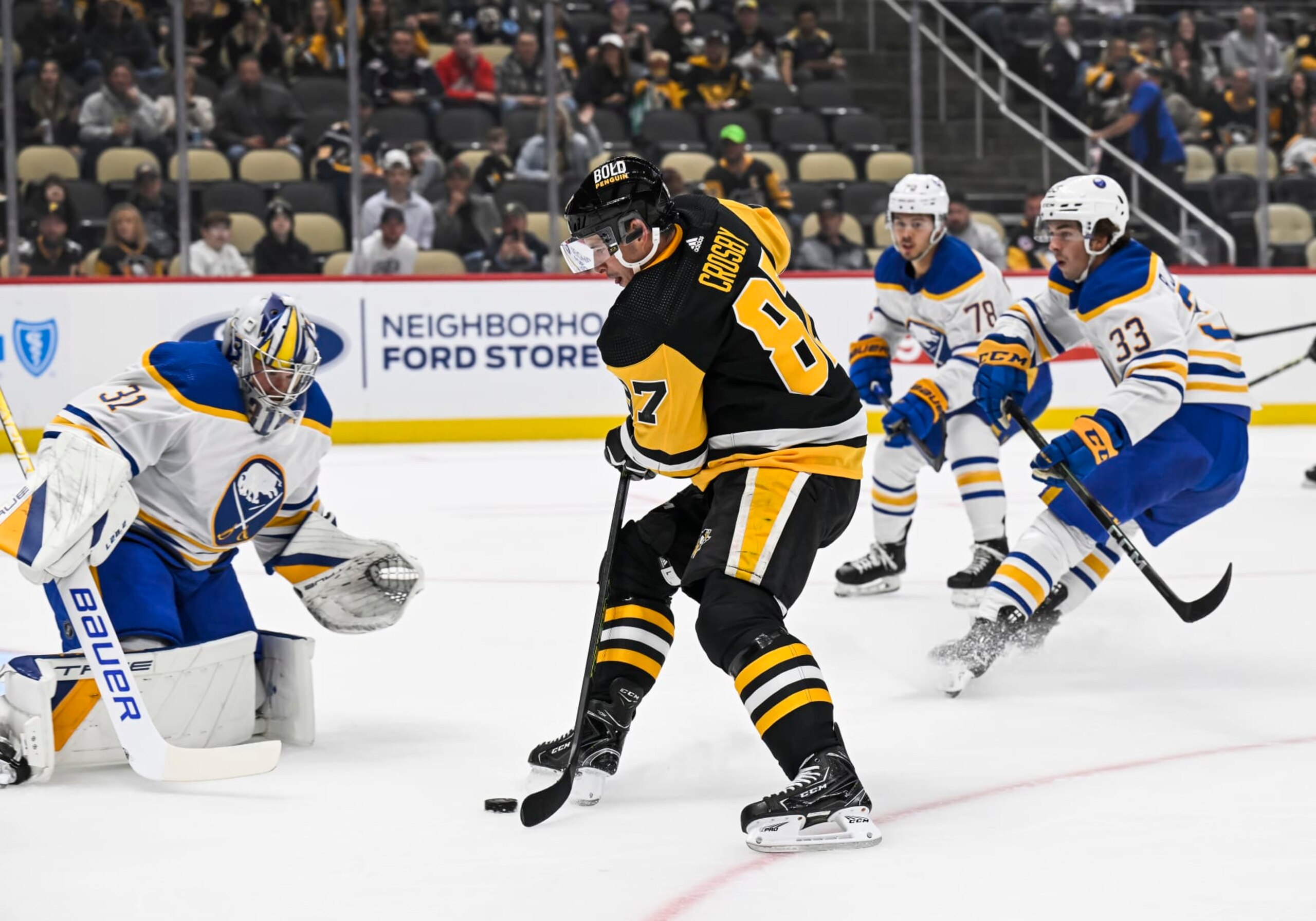 Pittsburgh Penguins captain Sidney Crosby in preseason action against the Buffalo Sabres. Pittsburgh Penguins captain Sidney Crosby in preseason action against the Buffalo Sabres.