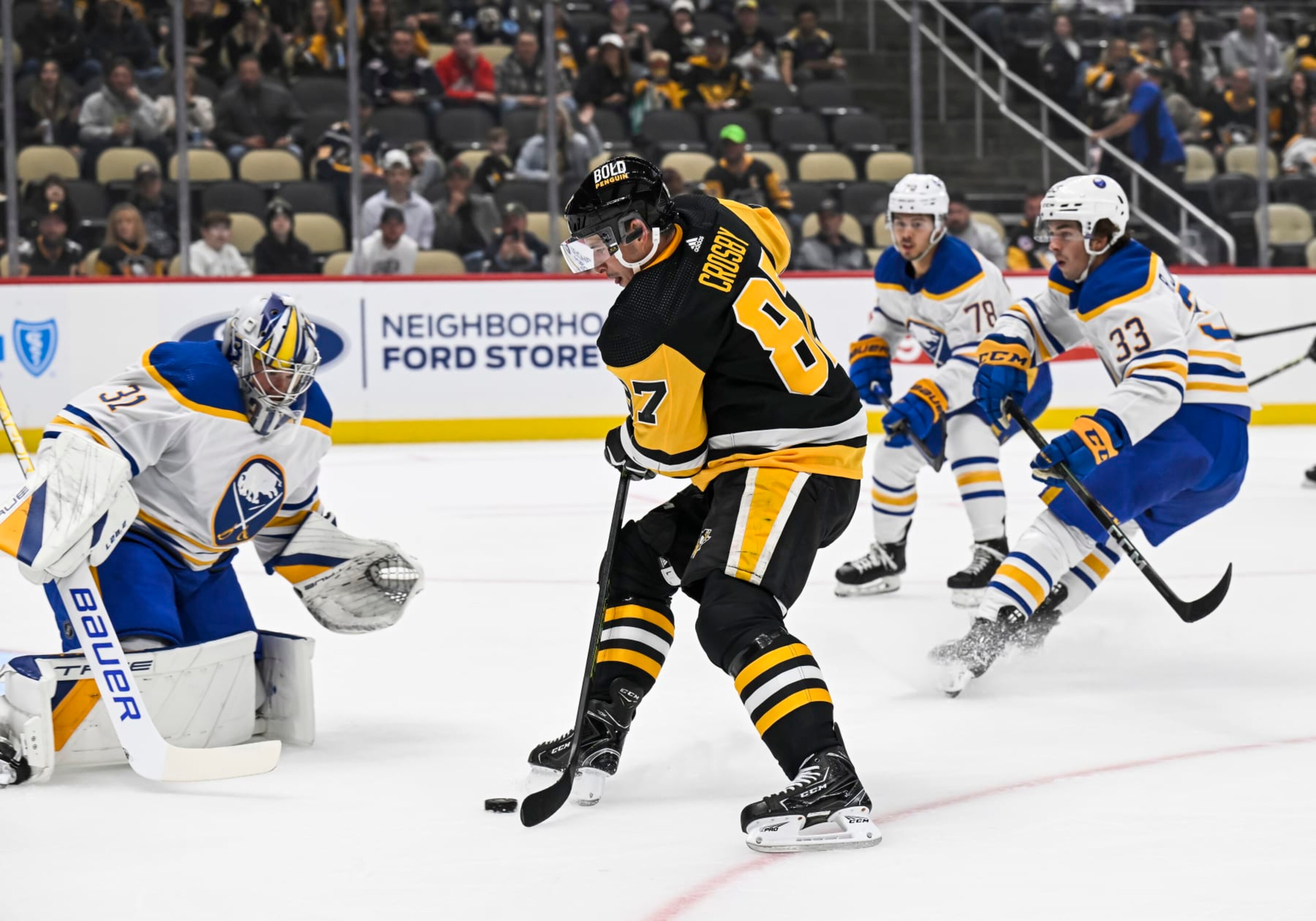 Pittsburgh Penguins captain Sidney Crosby in preseason action against the Buffalo Sabres. 