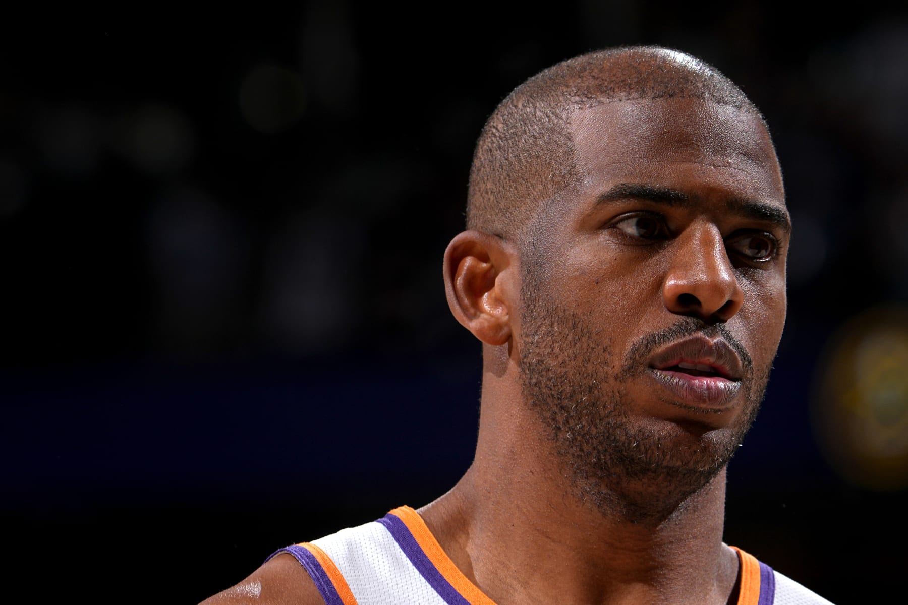 DENVER, CO - MAY 1:  Chris Paul #3 of the Phoenix Suns looks on during the game against the Denver Nuggets during Round 2 Game 2 of the 2023 NBA Playoffs on May 1, 2023 at the Ball Arena in Denver, Colorado. NOTE TO USER: User expressly acknowledges and agrees that, by downloading and/or using this Photograph, user is consenting to the terms and conditions of the Getty Images License Agreement. Mandatory Copyright Notice: Copyright 2023 NBAE (Photo by Bart Young/NBAE via Getty Images)
