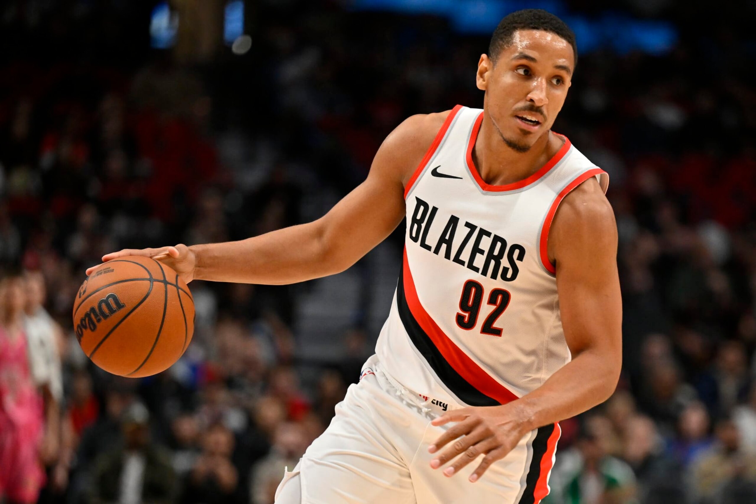 PORTLAND, OREGON - OCTOBER 10: Malcolm Brogdon #92 of the Portland Trail Blazers in action during the second quarter of the exhibition game against the New Zealand Breakers at Moda Center on October 10, 2023 in Portland, Oregon. The Portland Trail Blazers won 106-66. NOTE TO USER: User expressly acknowledges and agrees that, by downloading and or using this Photograph, user is consenting to the terms and conditions of the Getty Images License Agreement.  (Photo by Alika Jenner/Getty Images)