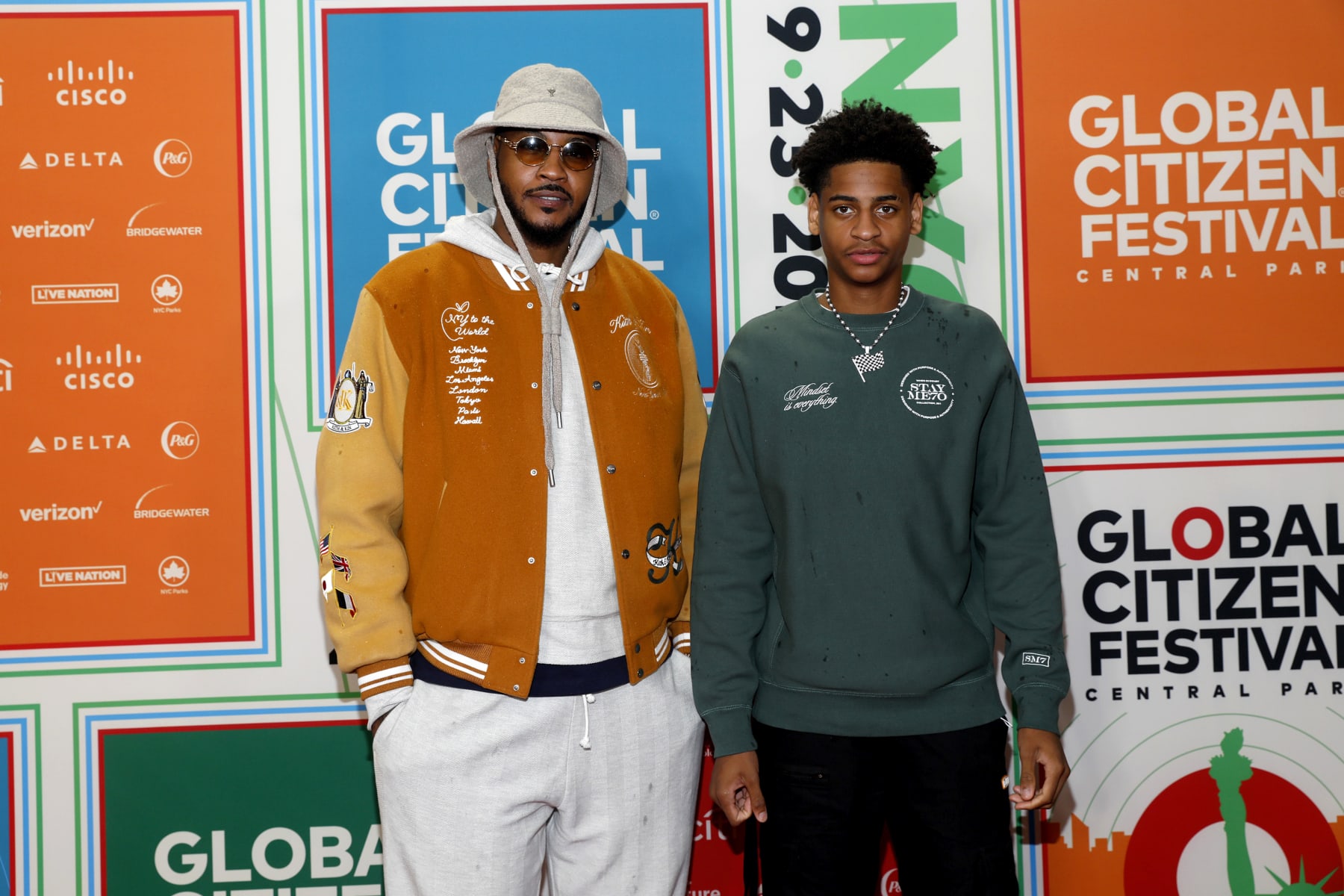 NEW YORK, NEW YORK - SEPTEMBER 23: (L-R) Carmelo Anthony and Kiyan Carmelo Anthony attend Global Citizen Festival 2023 at Central Park on September 23, 2023 in New York City. (Photo by Rob Kim/Getty Images for Global Citizen)