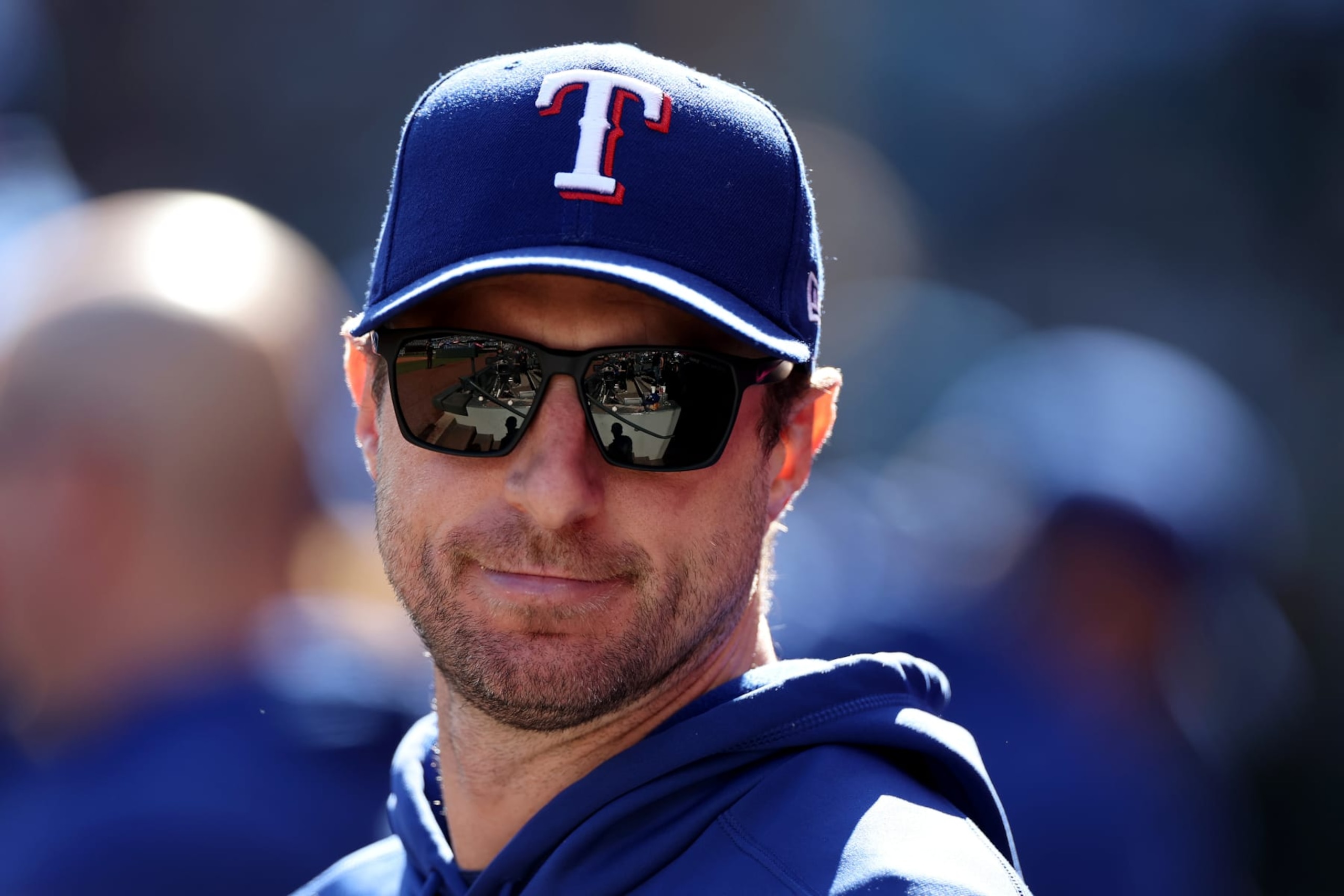 SEATTLE, WASHINGTON - OCTOBER 01: Max Scherzer #31 of the Texas Rangers looks on during the seventh inning against the Seattle Mariners at T-Mobile Park on October 01, 2023 in Seattle, Washington. (Photo by Steph Chambers/Getty Images)