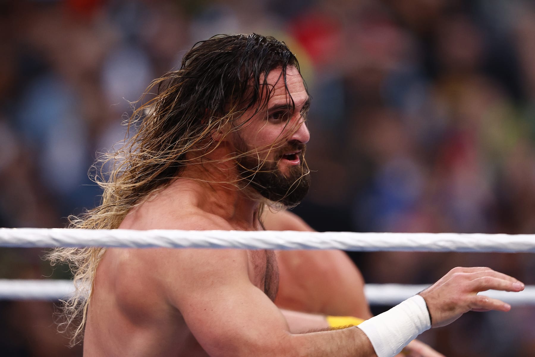 INGLEWOOD, CALIFORNIA - APRIL 01:  Seth Rollins during WrestleMania Goes Hollywood at SoFi Stadium on April 01, 2023 in Inglewood, California. (Photo by Ronald Martinez/Getty Images)