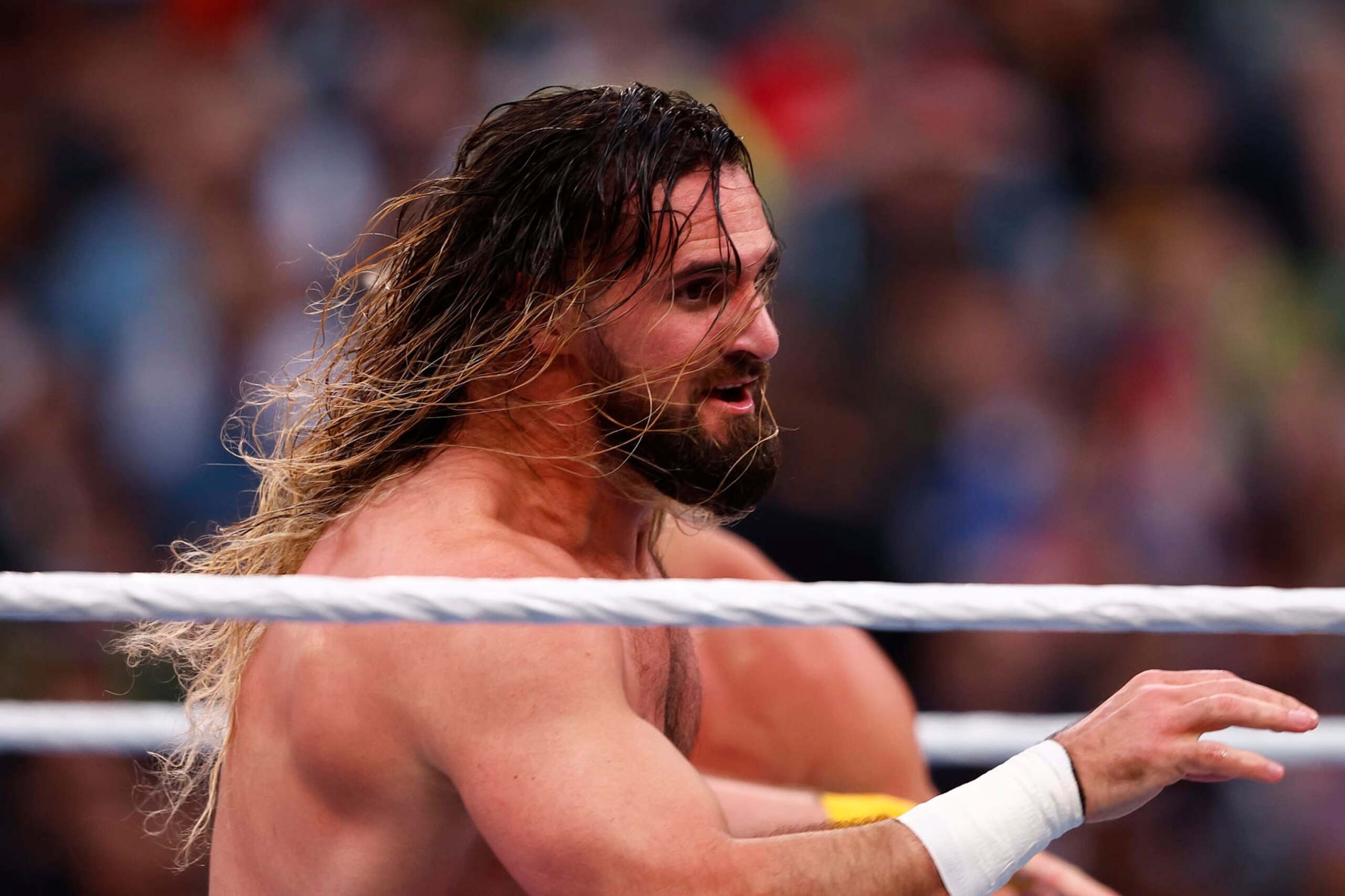INGLEWOOD, CALIFORNIA - APRIL 01:  Seth Rollins during WrestleMania Goes Hollywood at SoFi Stadium on April 01, 2023 in Inglewood, California. (Photo by Ronald Martinez/Getty Images)