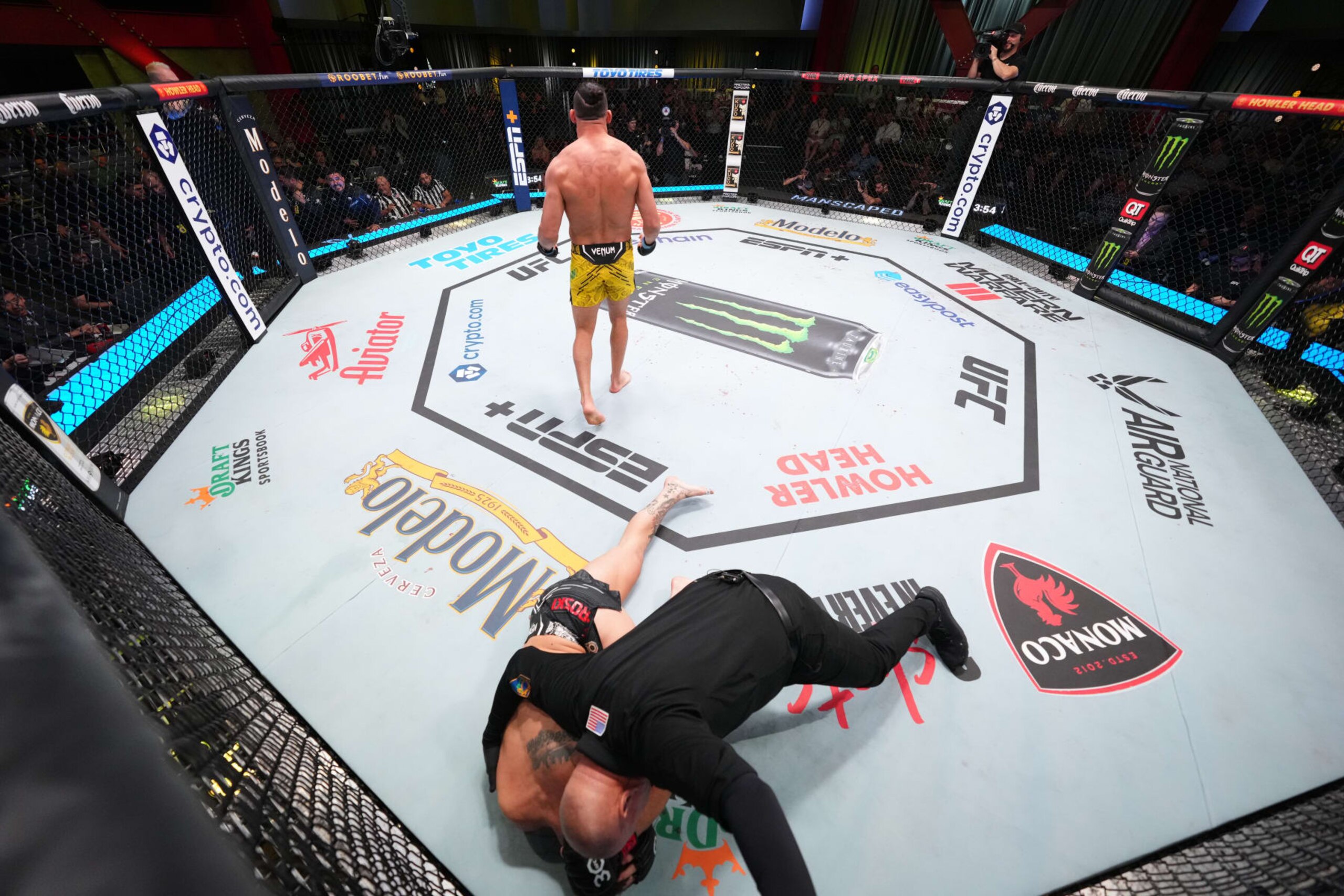LAS VEGAS, NEVADA - OCTOBER 14: Michel Pereira of Brazil reacts after his TKO victory against Andre Petroski in a middleweight fight during the UFC Fight Night event at UFC APEX on October 14, 2023 in Las Vegas, Nevada. (Photo by Chris Unger/Zuffa LLC via Getty Images) LAS VEGAS, NEVADA - OCTOBER 14: Michel Pereira of Brazil reacts after his TKO victory against Andre Petroski in a middleweight fight during the UFC Fight Night event at UFC APEX on October 14, 2023 in Las Vegas, Nevada. (Photo by Chris Unger/Zuffa LLC via Getty Images)