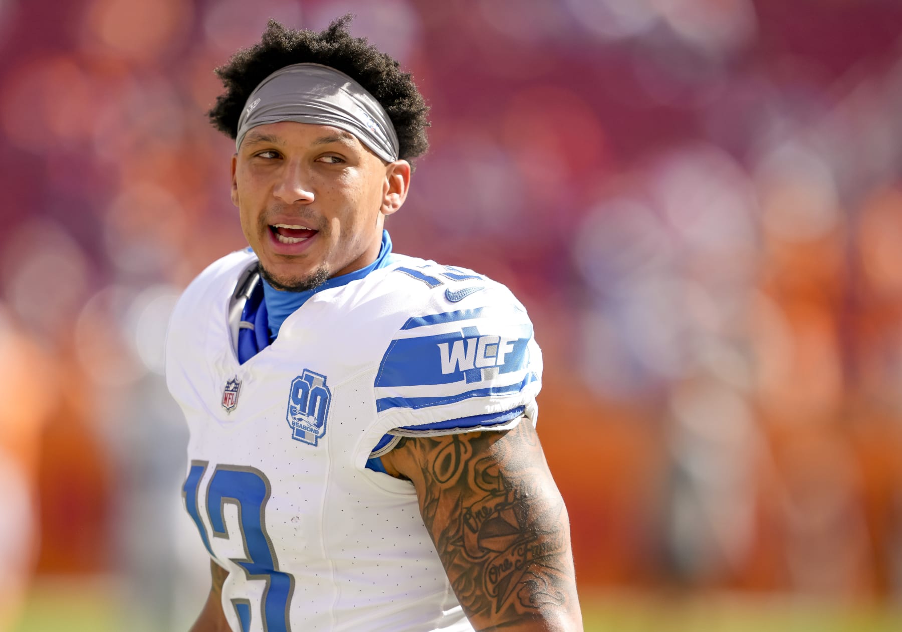 TAMPA, FL - OCTOBER 15: Detroit Lions running back Craig Reynolds (13) during warmups of  the NFL Football match between the Tampa Bay Bucs and Detroit Lions on October 15th 2023 at Raymond James Stadium, Tampa FL. (Photo by Andrew Bershaw/Icon Sportswire via Getty Images)