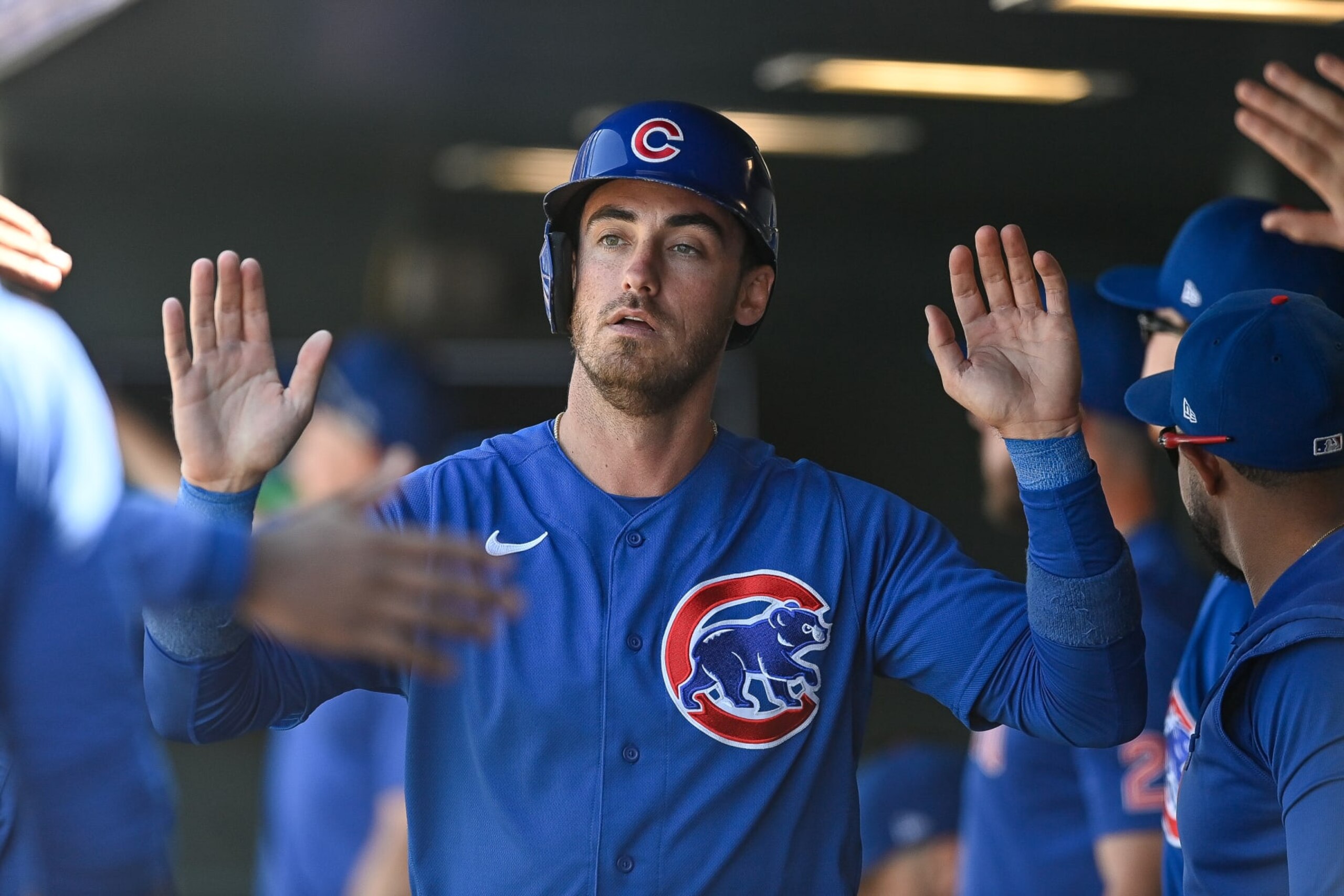 DENVER, CO - SEPTEMBER 13: Cody Bellinger #24 of the Chicago Cubs celebrates after scoring a third inning run against the Colorado Rockies at Coors Field on September 13, 2023 in Denver, Colorado. (Photo by Dustin Bradford/Getty Images)
