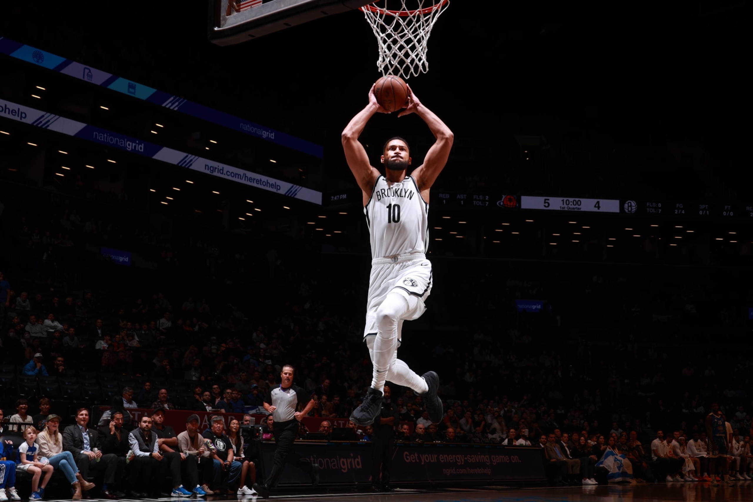 BROOKLYN, NY - OCTOBER 12: Ben Simmons #10 of the Brooklyn Nets dunks the ball during the game on October 12, 2023 at Barclays Center in Brooklyn, New York. NOTE TO USER: User expressly acknowledges and agrees that, by downloading and or using this Photograph, user is consenting to the terms and conditions of the Getty Images License Agreement. Mandatory Copyright Notice: Copyright 2023 NBAE (Photo by Nathaniel S. Butler/NBAE via Getty Images)