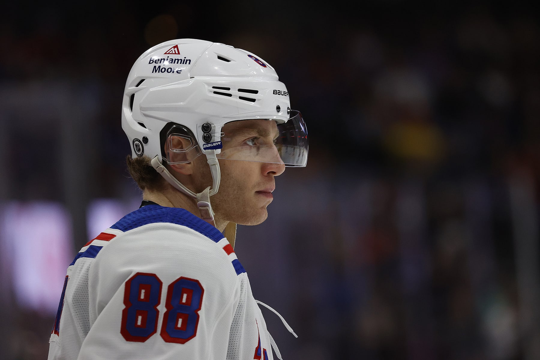 SUNRISE, FLORIDA - MARCH 25: Patrick Kane #88 of the New York Rangers skates the ice during a break in the action against the Florida Panthers at the FLA Live Arena on March 25, 2023 in Sunrise, Florida. (Photo by Eliot J. Schechter/NHLI via Getty Images)