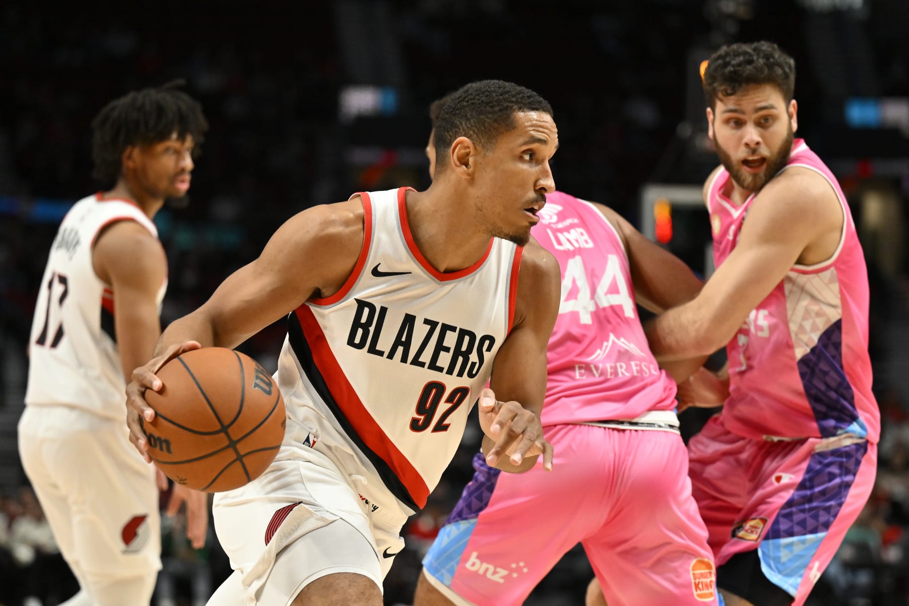 PORTLAND, OREGON - OCTOBER 10: Malcolm Brogdon #92 of the Portland Trail Blazers in action during the first quarter of the exhibition game against the New Zealand Breakers at Moda Center on October 10, 2023 in Portland, Oregon. The Portland Trail Blazers won 106-66. NOTE TO USER: User expressly acknowledges and agrees that, by downloading and or using this Photograph, user is consenting to the terms and conditions of the Getty Images License Agreement.  (Photo by Alika Jenner/Getty Images)