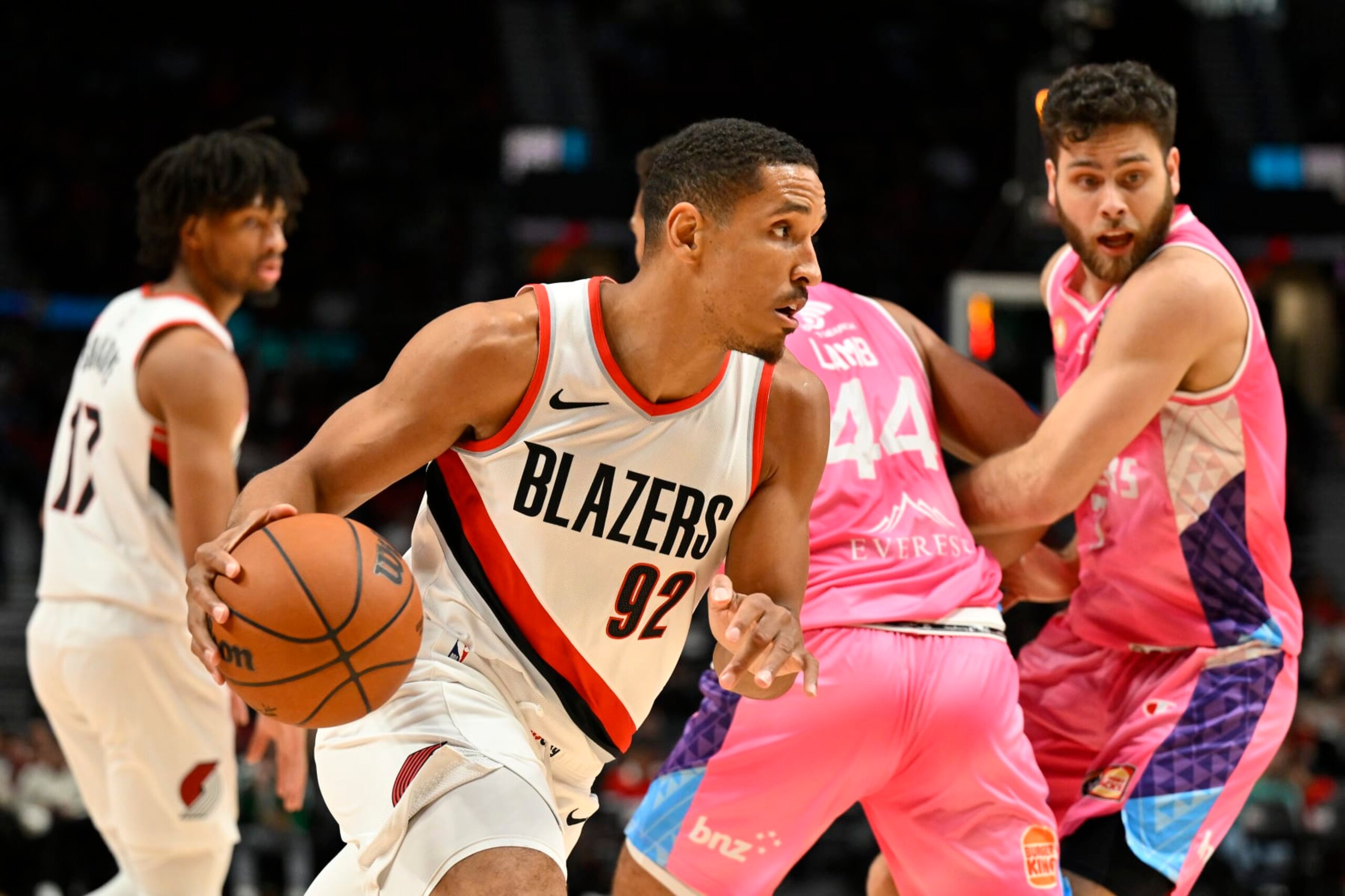 PORTLAND, OREGON - OCTOBER 10: Malcolm Brogdon #92 of the Portland Trail Blazers in action during the first quarter of the exhibition game against the New Zealand Breakers at Moda Center on October 10, 2023 in Portland, Oregon. The Portland Trail Blazers won 106-66. NOTE TO USER: User expressly acknowledges and agrees that, by downloading and or using this Photograph, user is consenting to the terms and conditions of the Getty Images License Agreement.  (Photo by Alika Jenner/Getty Images)