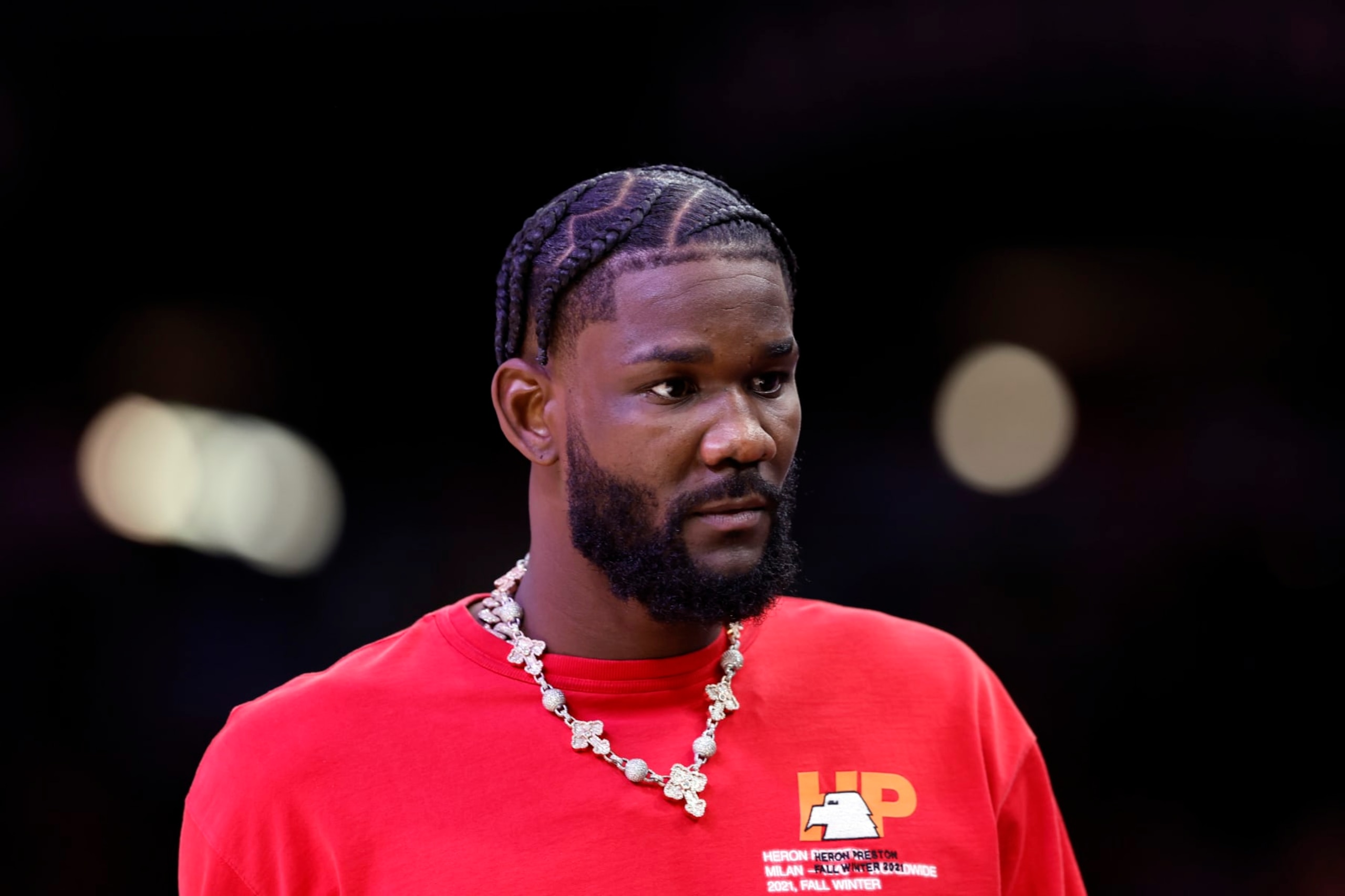 PHOENIX, ARIZONA - OCTOBER 16: Deandre Ayton #2 of the Portland Trail Blazers walks to the bench before the game against the Phoenix Suns at Footprint Center on October 16, 2023 in Phoenix, Arizona. NOTE TO USER: User expressly acknowledges and agrees that, by downloading and or using this photograph, User is consenting to the terms and conditions of the Getty Images License Agreement. (Photo by Chris Coduto/Getty Images)