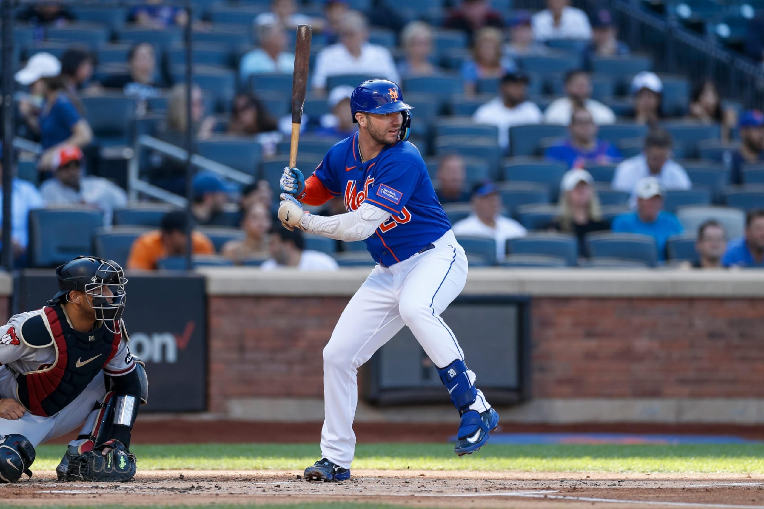 NEW YORK, NEW YORK - SEPTEMBER 14: Pete Alonso #20 of the New York Mets waits for a pitch during a game against the Arizona Diamondbacks at Citi Field on September 14, 2023 in New York City. (Photo by Brandon Sloter/Image Of Sport/Getty Images)